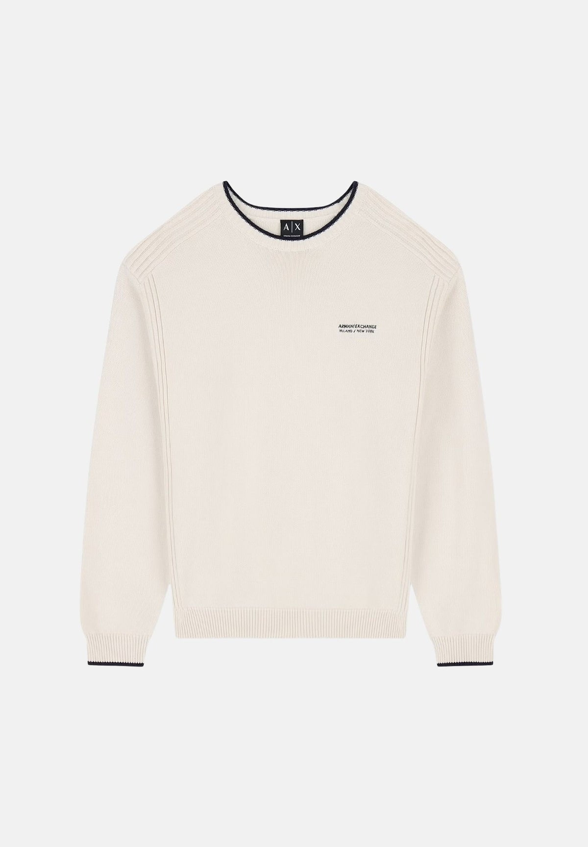 ARMANI EXCHANGE Maglione girocollo vintage off whit per uomo con scollo a costine e logo sul petto. XM003009AF28775 U0007 ARMANI EXCHANGE