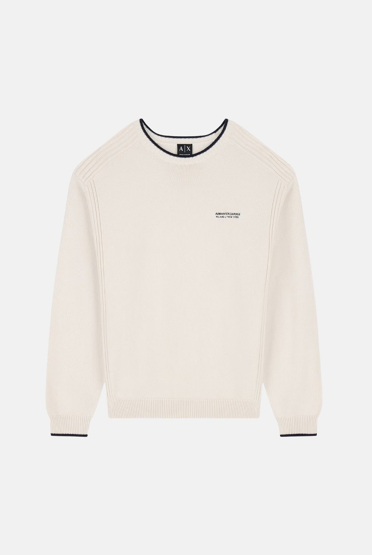 ARMANI EXCHANGE Maglione girocollo vintage off whit per uomo con scollo a costine e logo sul petto. XM003009AF28775 U0007 ARMANI EXCHANGE