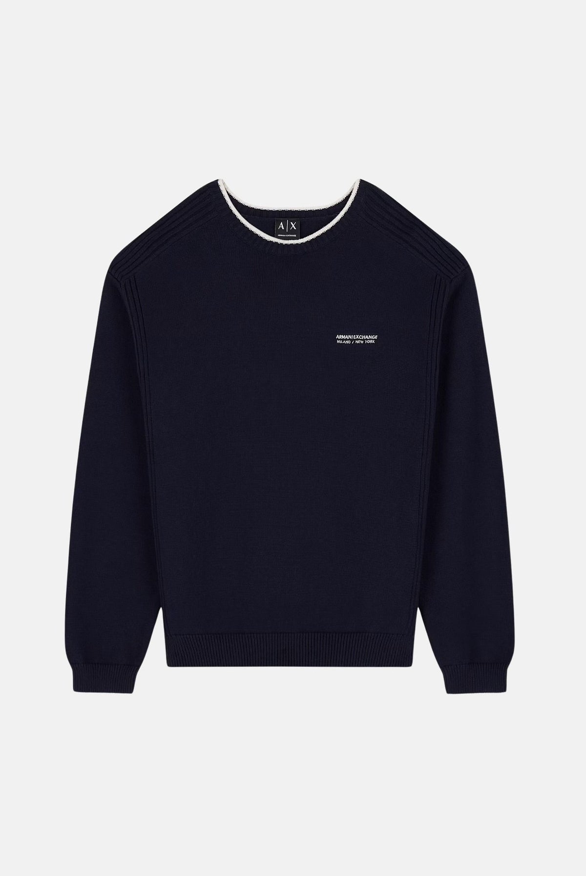 ARMANI EXCHANGE Maglione girocollo vintage navy-blu per uomo con scollo a costine e logo sul petto. XM003009AF28775 UB101 ARMANI EXCHANGE