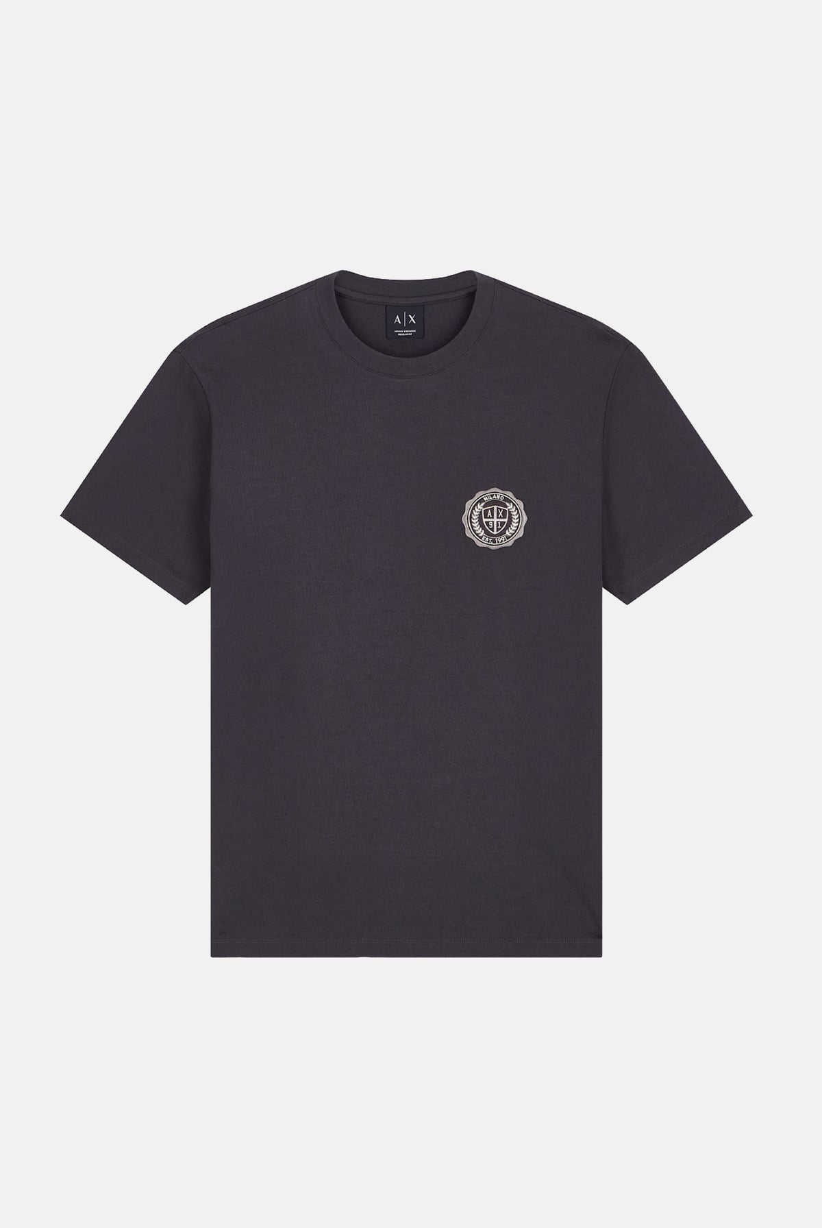 ARMANI EXCHANGE T-shirt manica corta licorice-grigio scuro per uomo con girocollo e piccolo logo circolare stampato sul petto. XM003078AF10361 U8128 ARMANI EXCHANGE