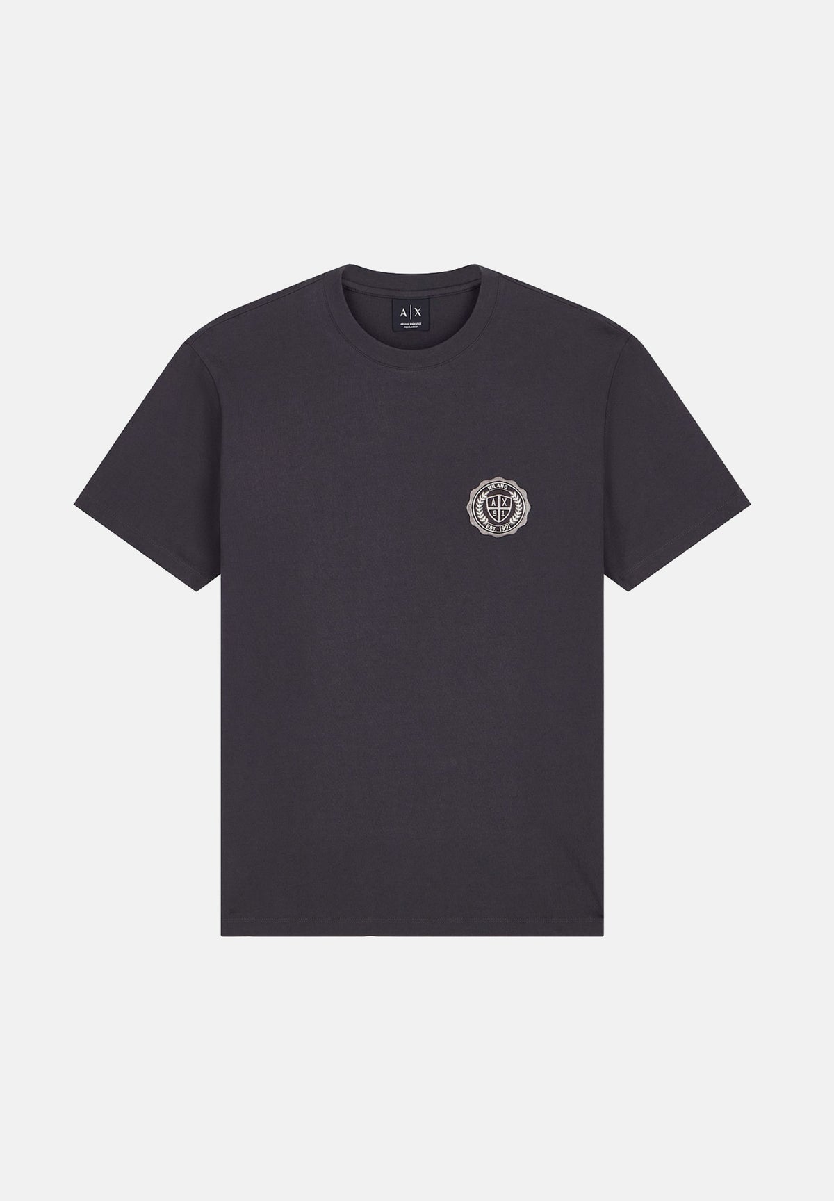ARMANI EXCHANGE T-shirt manica corta licorice-grigio scuro per uomo con girocollo e piccolo logo circolare stampato sul petto. XM003078AF10361 U8128 ARMANI EXCHANGE