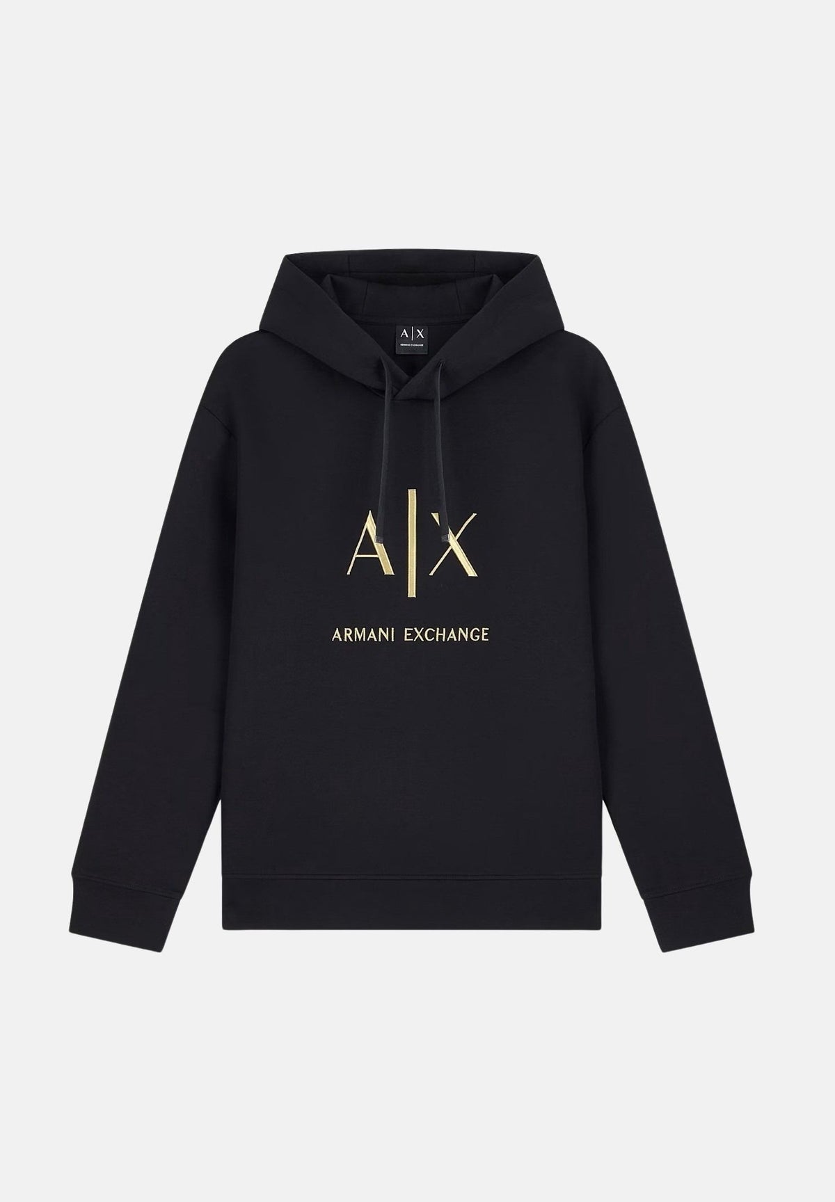 ARMANI EXCHANGE Felpa con cappucio black per uomo con coulisse e maxi logo metallico sul petto. XM003876AF20150 UC001 ARMANI EXCHANGE