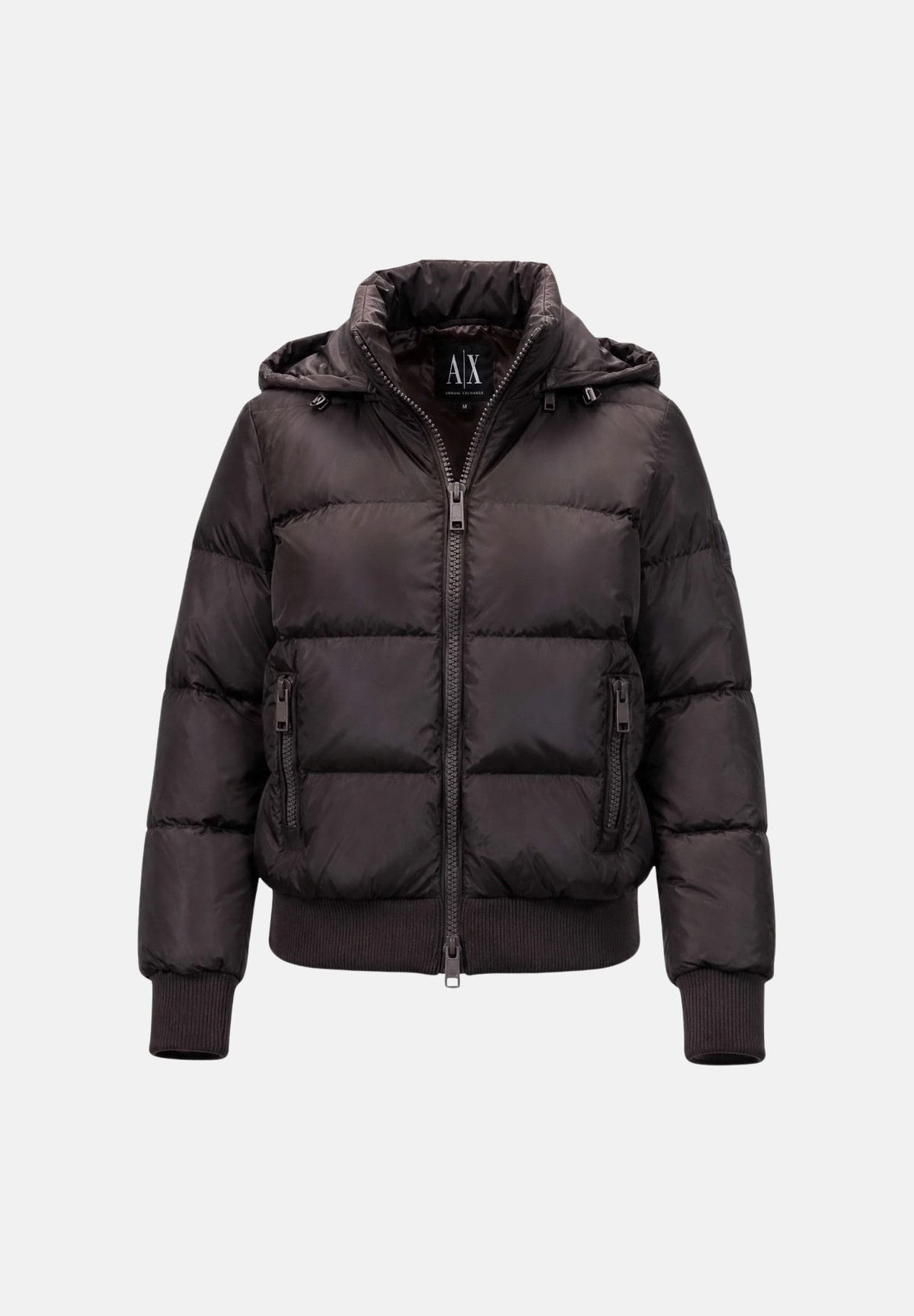 ARMANI EXCHANGE Piumino marrone da donna con cappuccio imbottito e chiusura frontale con zip. XW000228AF12286 U6032 ARMANI EXCHANGE