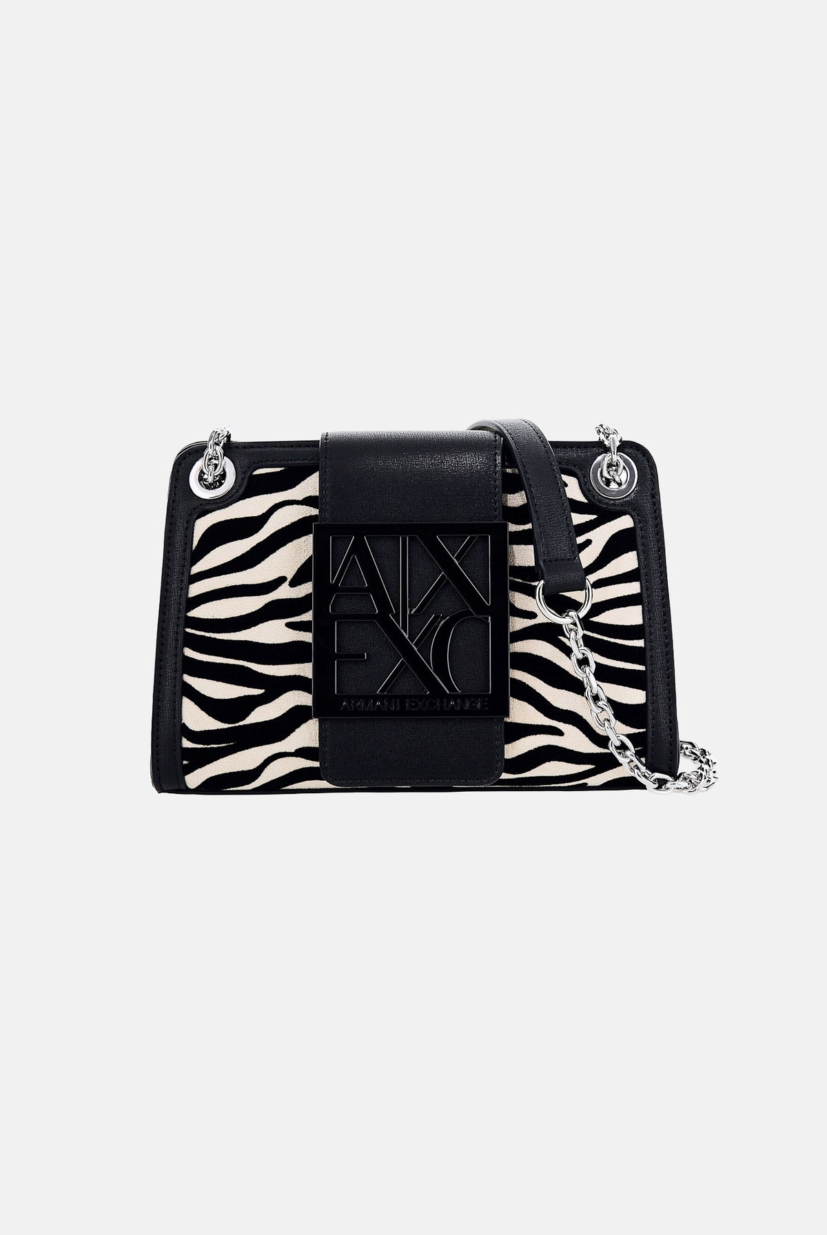 ARMANI EXCHANGE Borsa a tracolla nera script da donna con fantasia animalier XW000281AF26445 MC149 ARMANI EXCHANGE