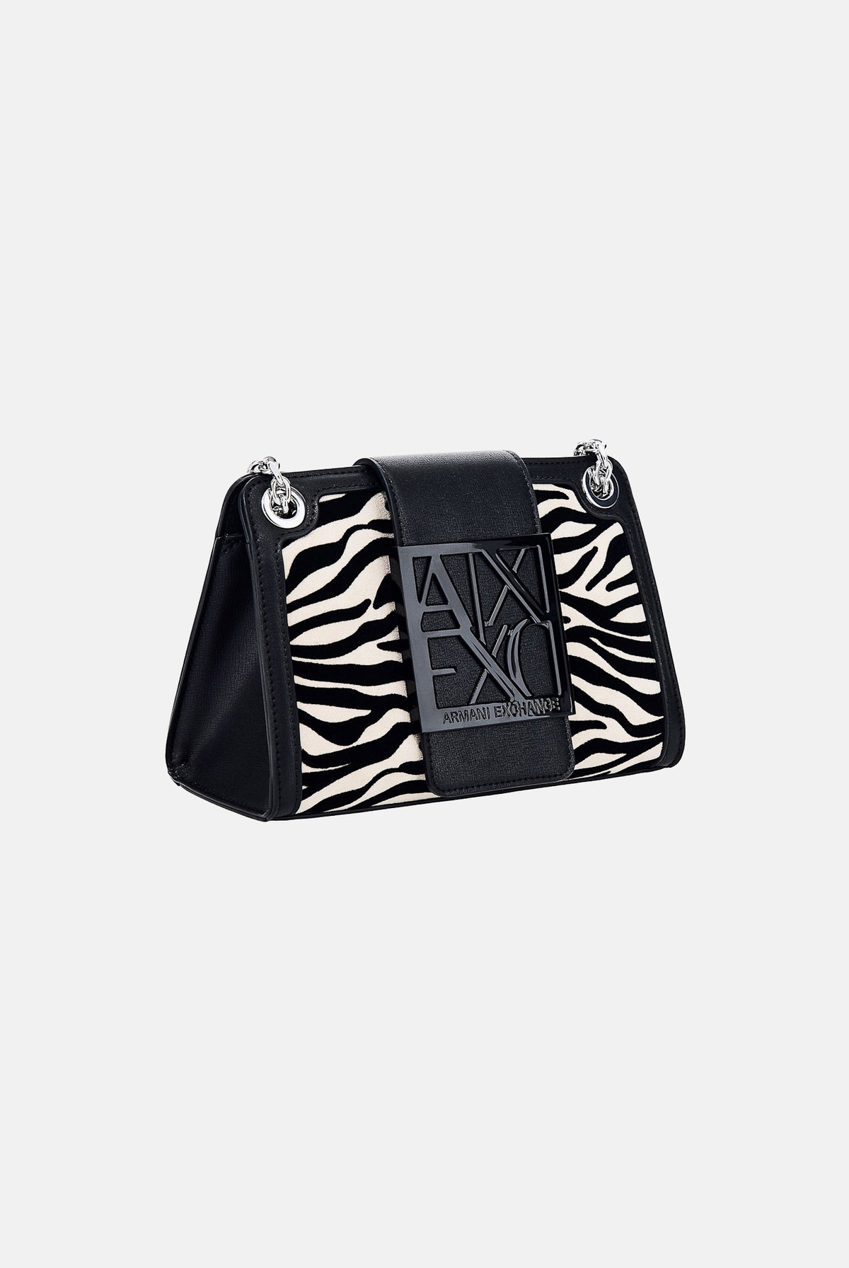 ARMANI EXCHANGE Borsa a tracolla nera script da donna con fantasia animalier XW000281AF26445 MC149 ARMANI EXCHANGE