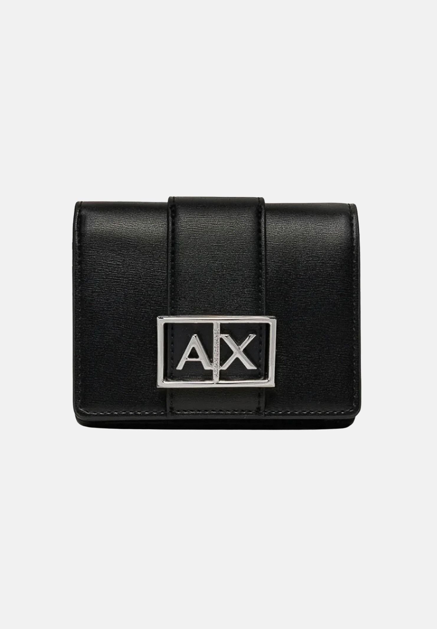 ARMANI EXCHANGE Portafoglio JODIE WALLET Black da donna con placca logo AX in metallo. XW000360AF12039 UC001 ARMANI EXCHANGE