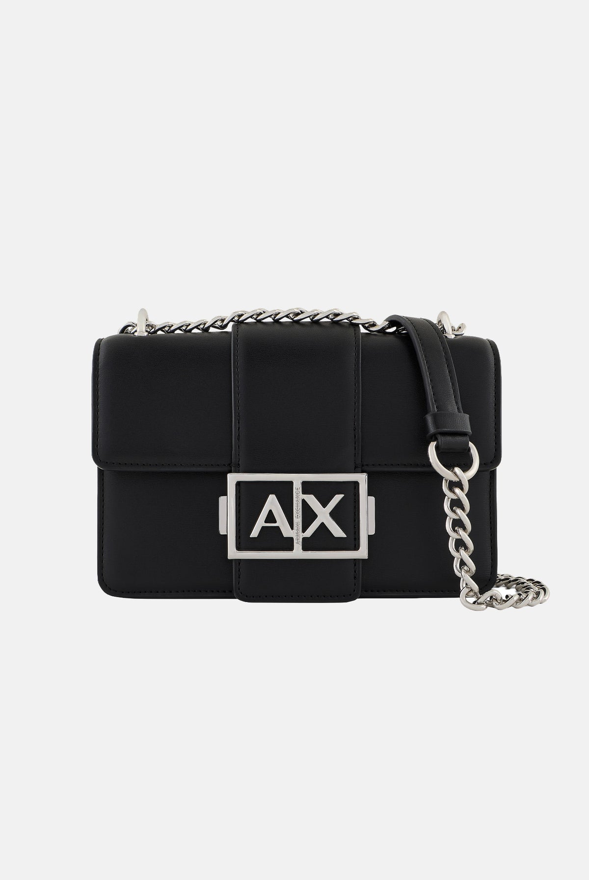ARMANI EXCHANGE Borsa a tracolla nera per donna con catena metallica e logo frontale. XW000071AF12039 UC001 ARMANI EXCHANGE