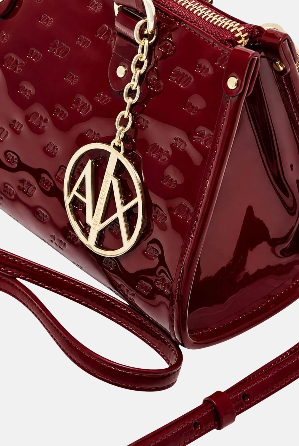 ARMANI EXCHANGE Borsa a mano opera-rosso intenso per donna con finitura lucida testurizzata e charm logo pendente. XW000928AF26968 U5102 ARMANI EXCHANGE