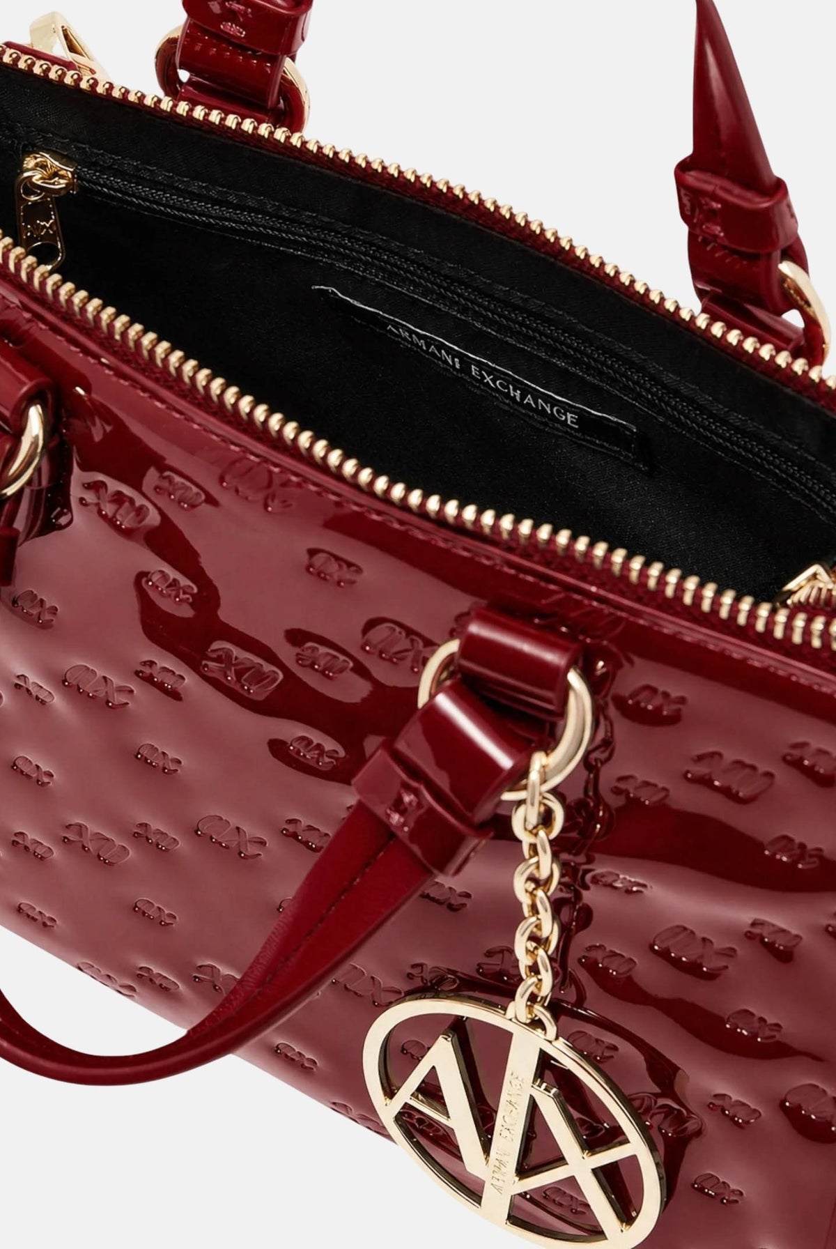 ARMANI EXCHANGE Borsa a mano opera-rosso intenso per donna con finitura lucida testurizzata e charm logo pendente. XW000928AF26968 U5102 ARMANI EXCHANGE