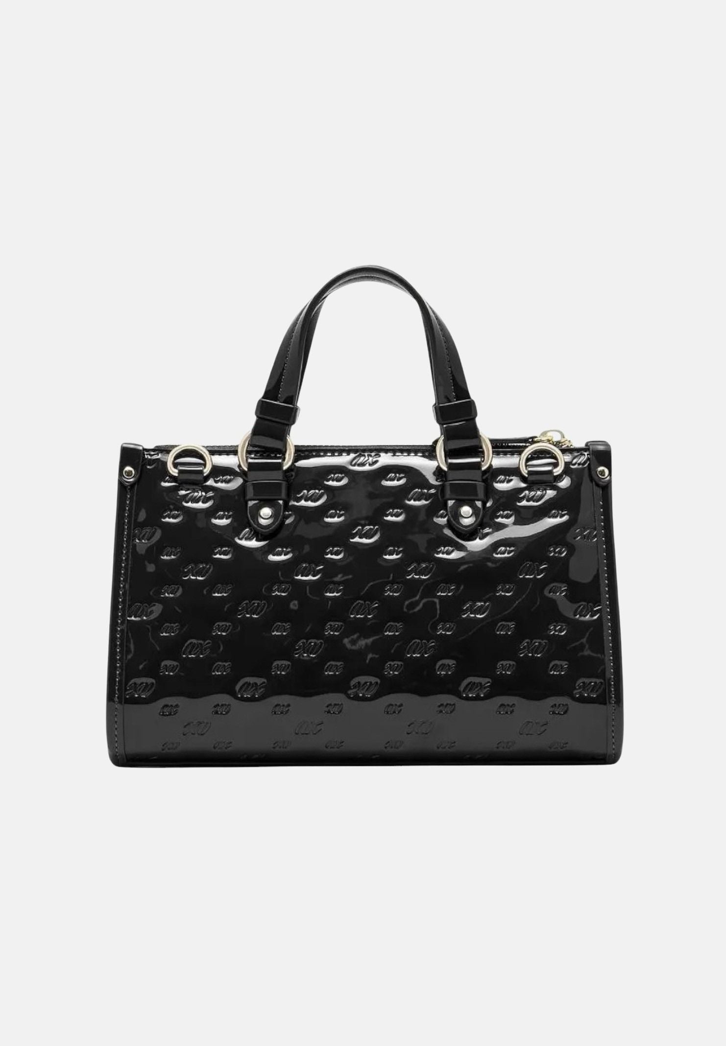 ARMANI EXCHANGE Borsa a mano nera da donna con stampa logo all-over e charm circolare dorato XW000928AF26968 UC001 ARMANI EXCHANGE