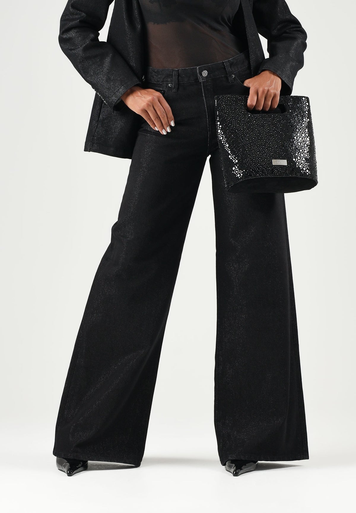 ARMANI EXCHANGE Jeans WIDE LEG denim-nero per donna con lavaggio scuro e design a cinque tasche. XW001184AF25774 MC002 ARMANI EXCHANGE