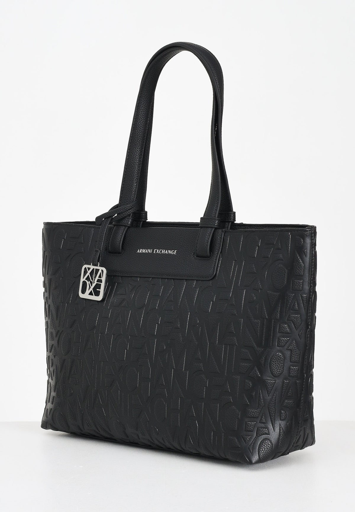 ARMANI EXCHANGE Shopper a mano tote bag nera per donna con doppi manici e ciondolo logo. XW001481AF15774 UC001 ARMANI EXCHANGE