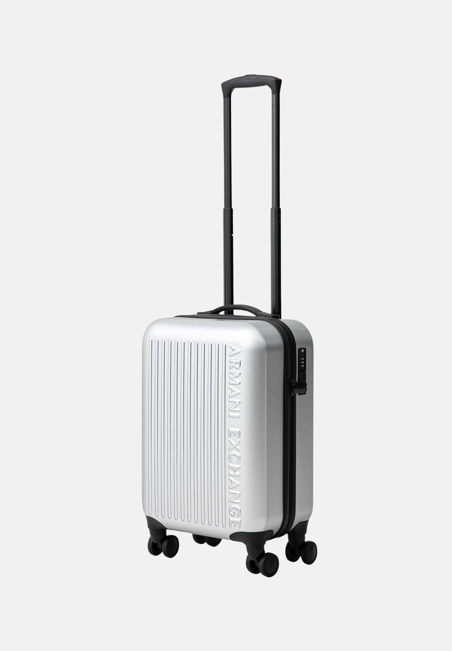 ARMANI EXCHANGE Trolley silver agento da donna con superficie scanalata rigida e ruote multidirezionali XW002233AF30338 M8104 ARMANI EXCHANGE