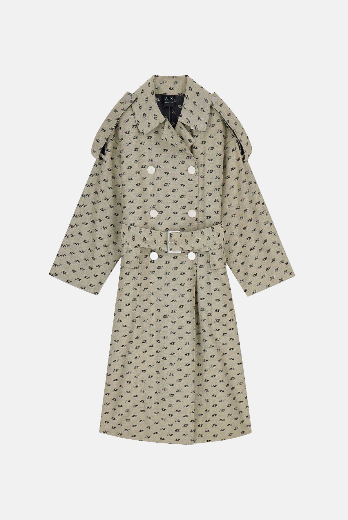 ARMANI EXCHANGE Trecnh ALL OVER ATMOSPH beige chiaro da donna con doppiopetto e cintura in vita. XW002437AF26063 F6119 ARMANI EXCHANGE