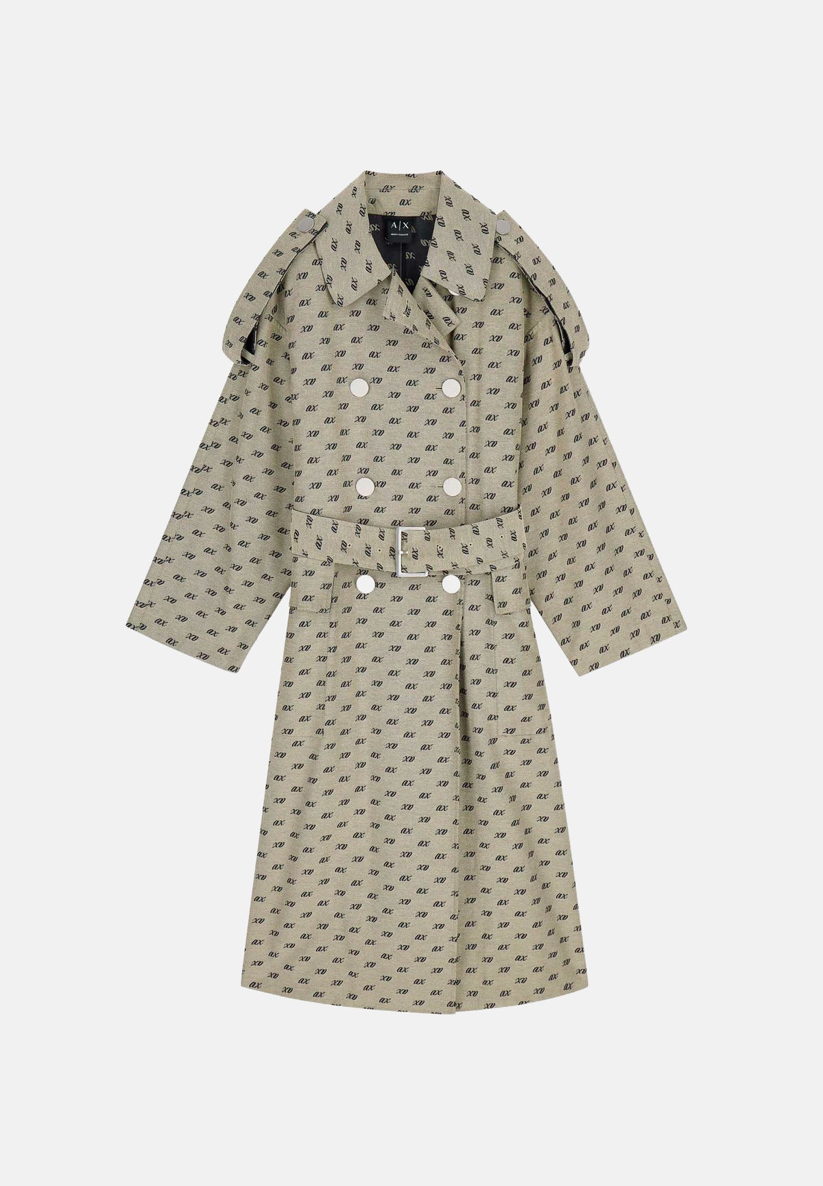 ARMANI EXCHANGE Trecnh ALL OVER ATMOSPH beige chiaro da donna con doppiopetto e cintura in vita. XW002437AF26063 F6119 ARMANI EXCHANGE