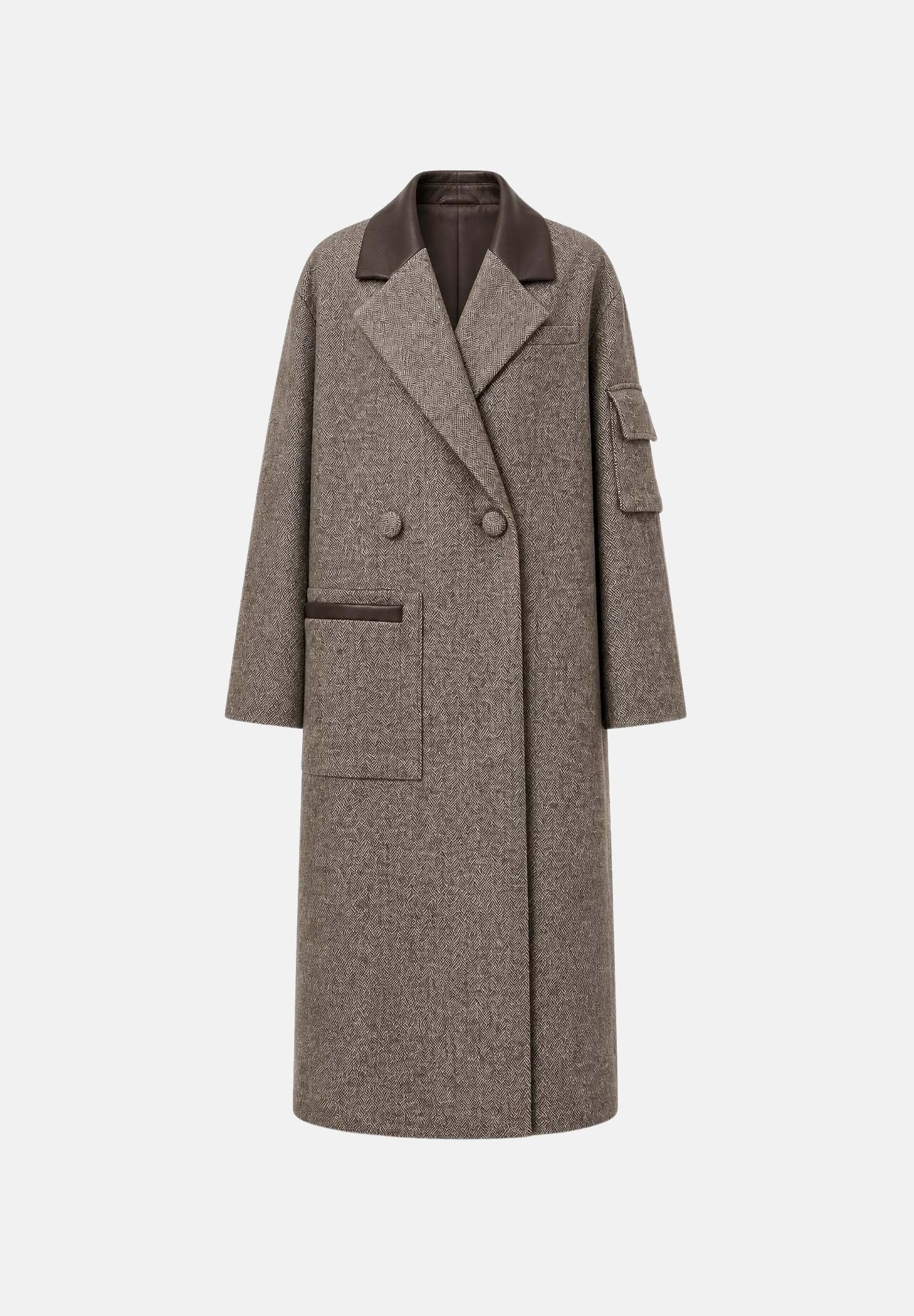 ARMANI EXCHANGE Cappotto lungo marrone da donna con colletto a contrasto in velluto e tasche applicate XW002451AF26075 F6044 ARMANI EXCHANGE