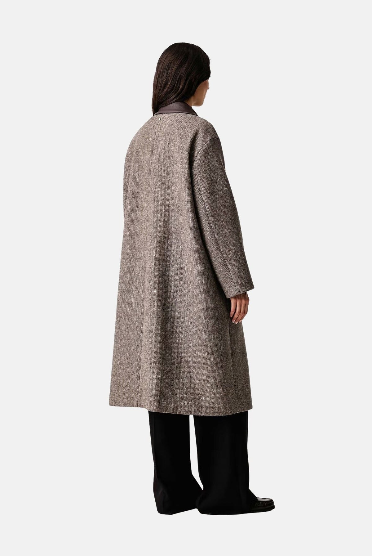 ARMANI EXCHANGE Cappotto lungo marrone da donna con colletto a contrasto in velluto e tasche applicate XW002451AF26075 F6044 ARMANI EXCHANGE