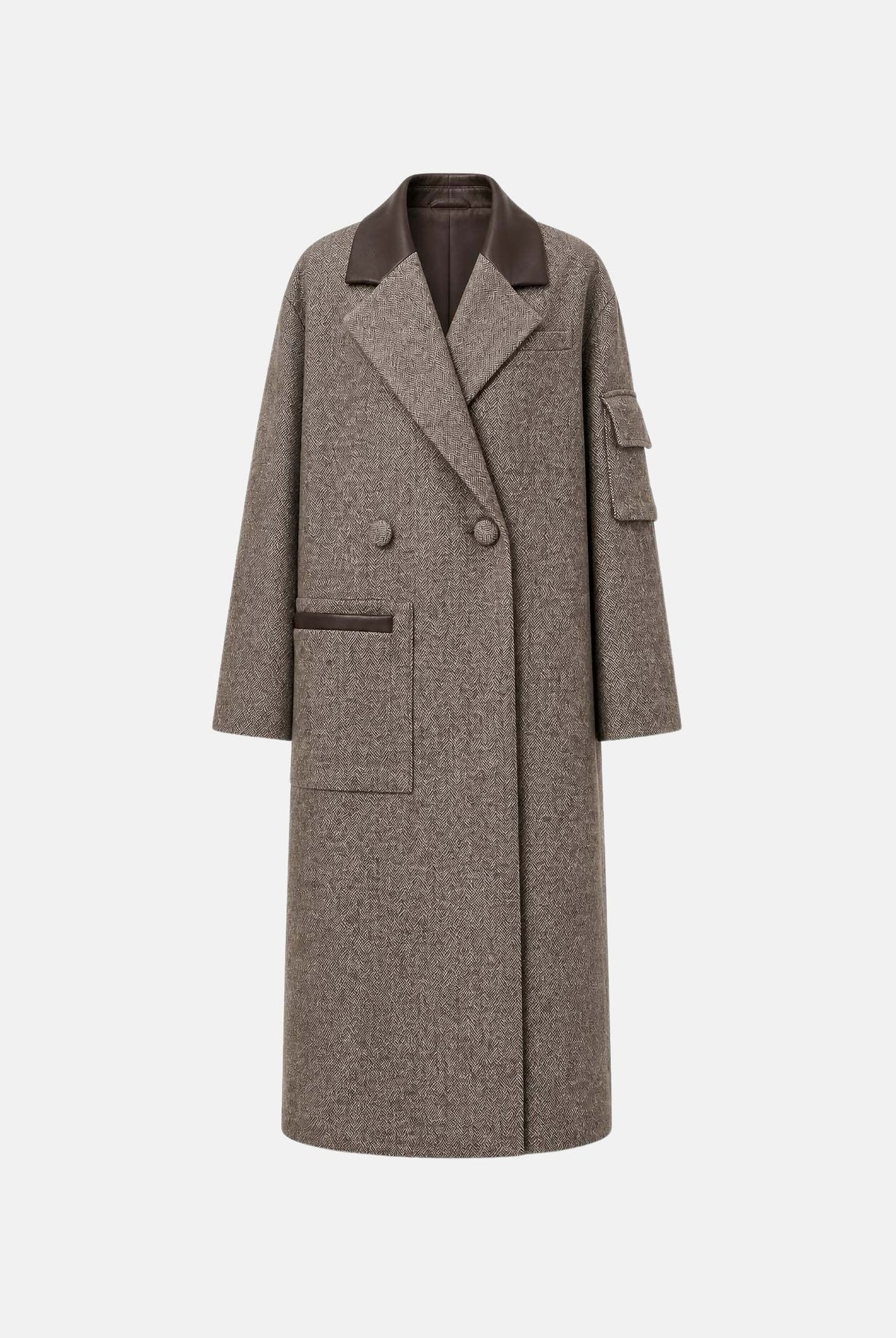 ARMANI EXCHANGE Cappotto lungo marrone da donna con colletto a contrasto in velluto e tasche applicate XW002451AF26075 F6044 ARMANI EXCHANGE