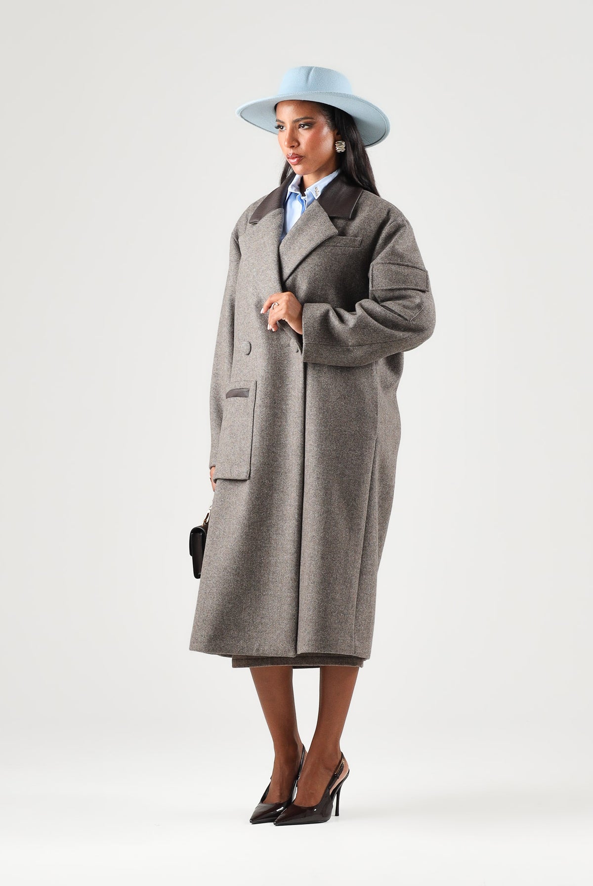 ARMANI EXCHANGE Cappotto lungo marrone da donna con colletto a contrasto in velluto e tasche applicate XW002451AF26075 F6044 ARMANI EXCHANGE