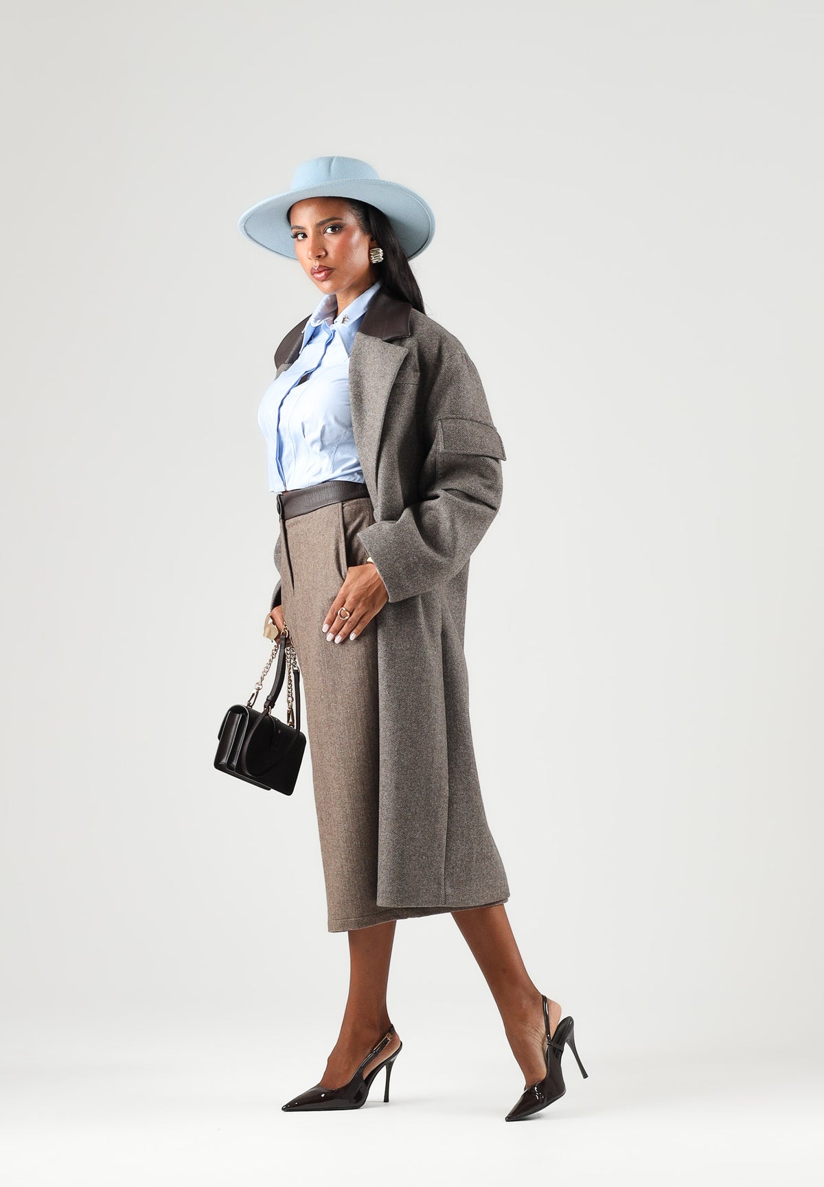 ARMANI EXCHANGE Cappotto lungo marrone da donna con colletto a contrasto in velluto e tasche applicate XW002451AF26075 F6044 ARMANI EXCHANGE