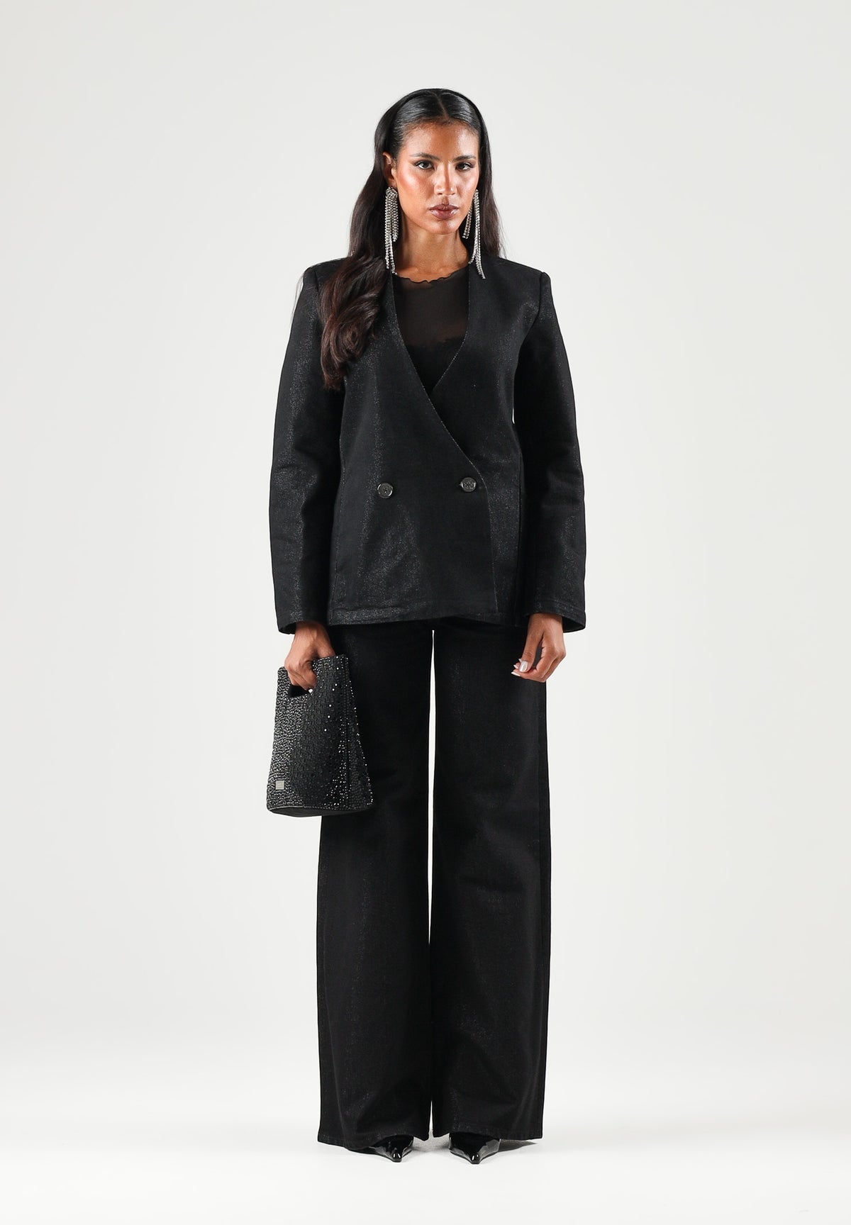 ARMANI EXCHANGE Giacca monopetto nera da donna con finitura leggermente lucida XW002508AF25774 MC002 ARMANI EXCHANGE