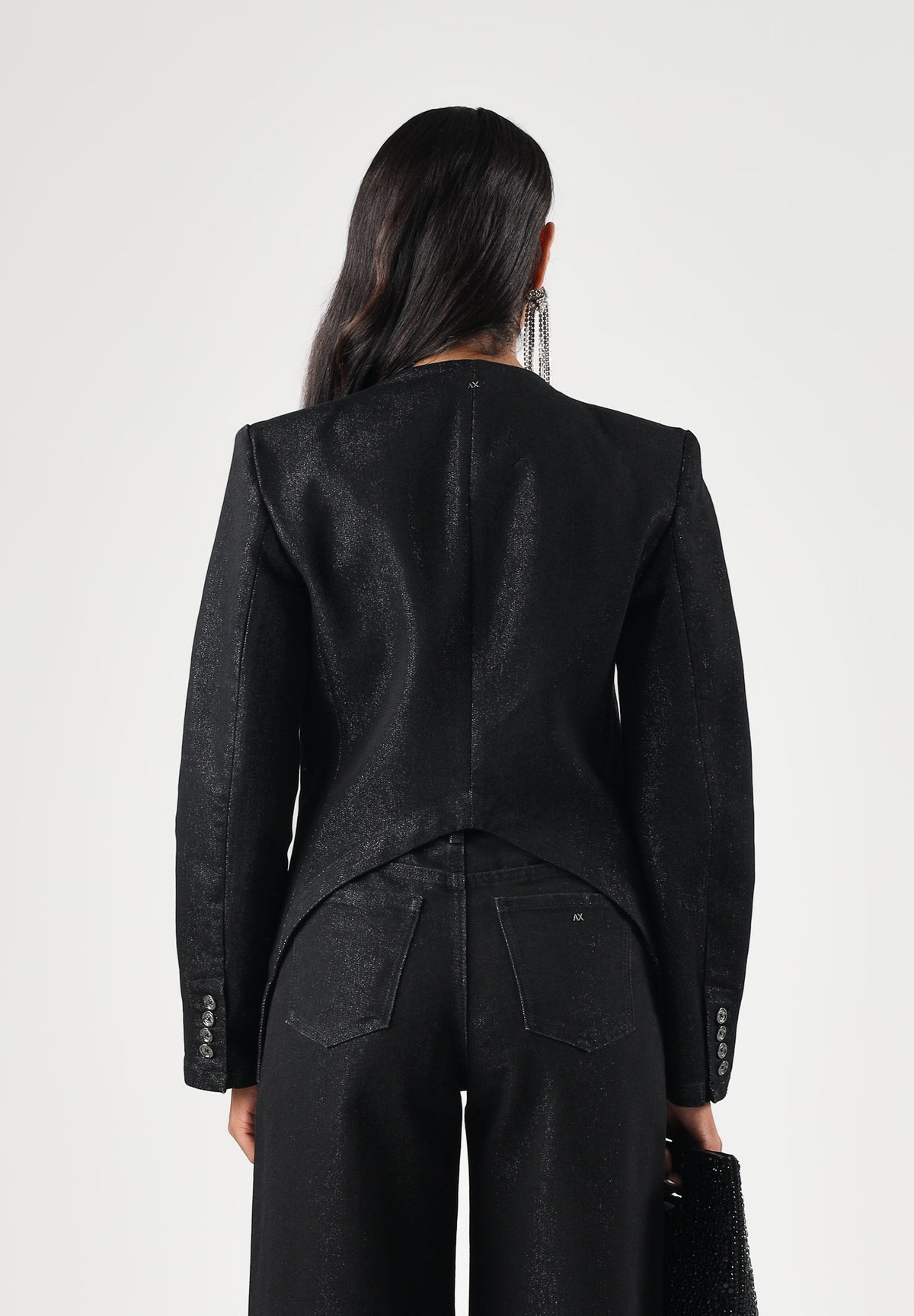 ARMANI EXCHANGE Giacca monopetto nera da donna con finitura leggermente lucida XW002508AF25774 MC002 ARMANI EXCHANGE