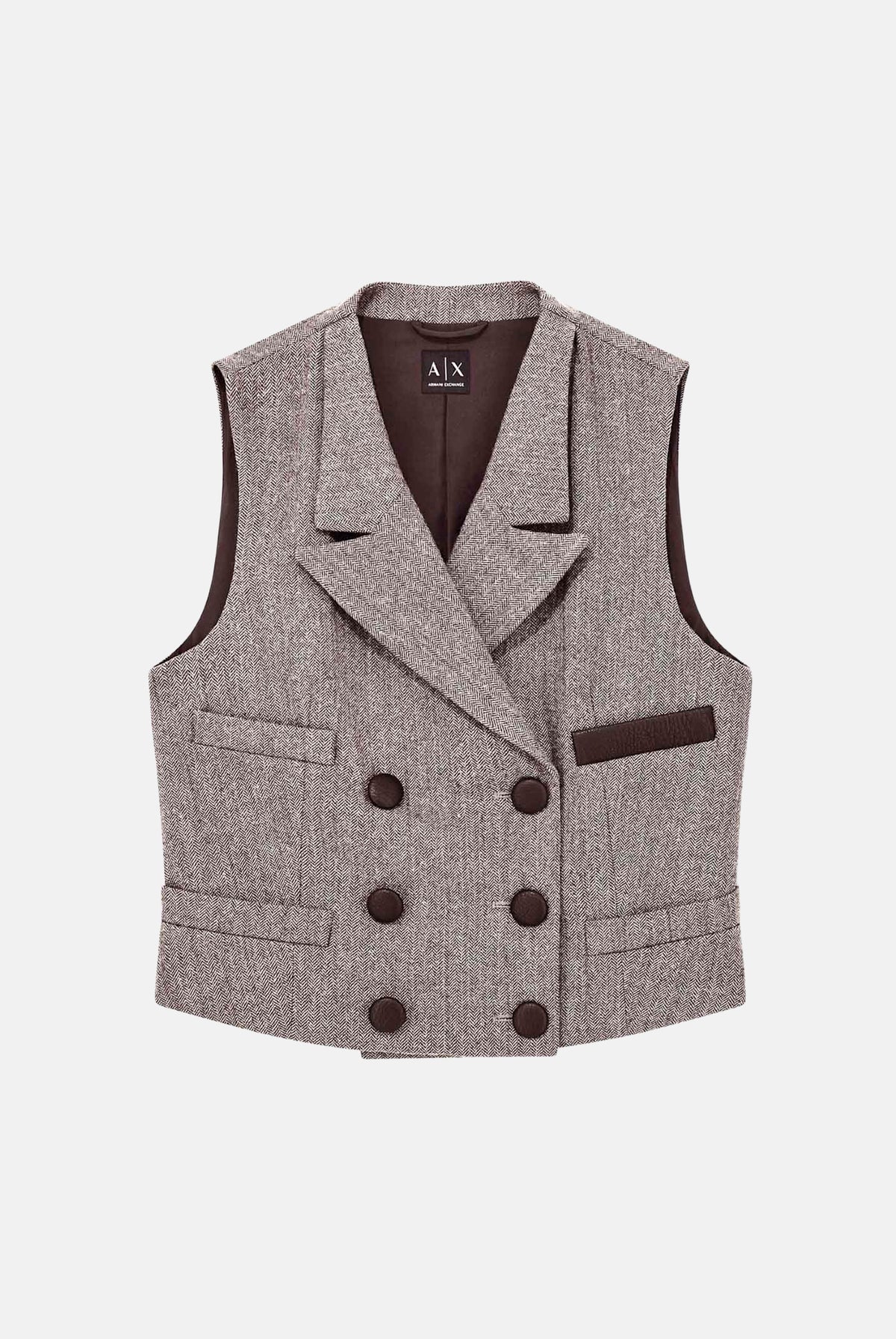 ARMANI EXCHANGE Gilet sartoriale antagonist-grigio da donna con scollo a V e doppiopetto. XW002509AF26078 F6044 ARMANI EXCHANGE