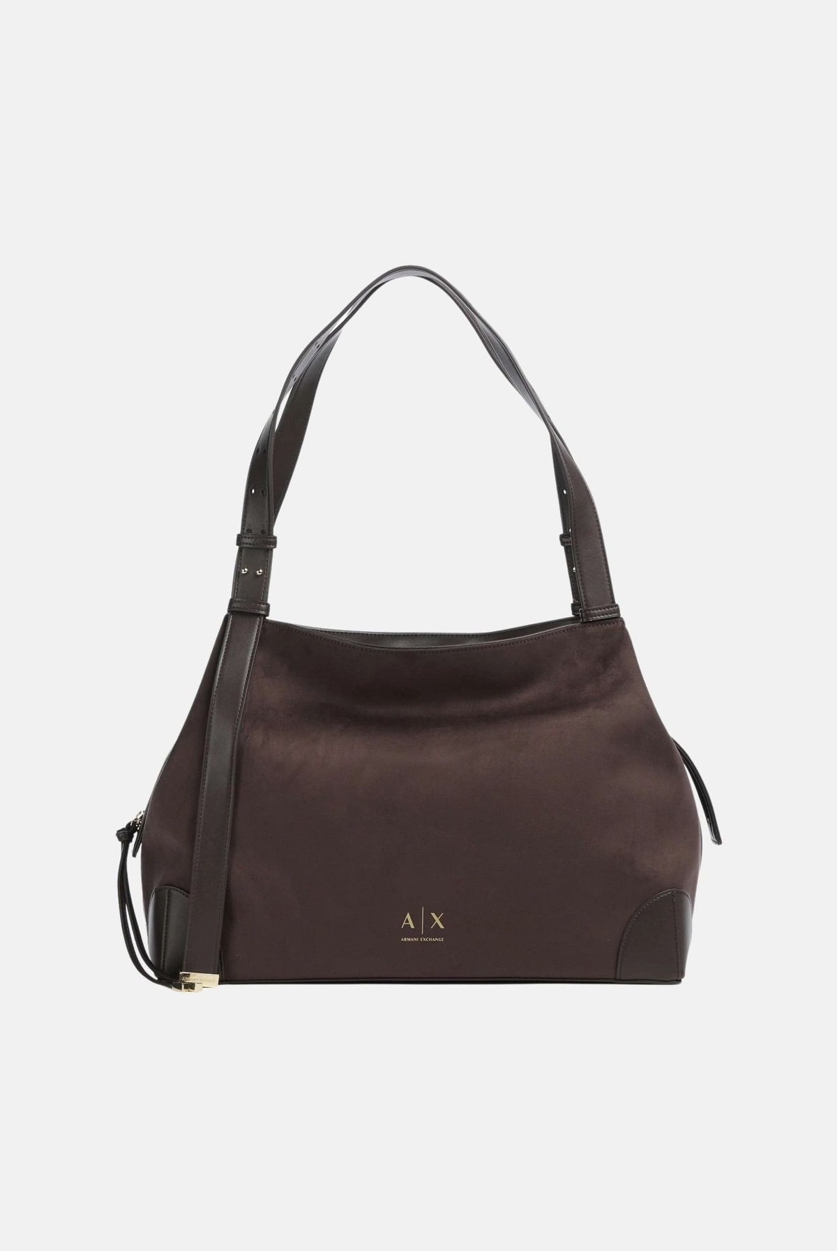 ARMANI EXCHANGE Borsa a spalla HOBO marrone da donna con manico regolabile, chiusura con zip e dettagli metallici dorati. XW002603AF22666 U6032 ARMANI EXCHANGE
