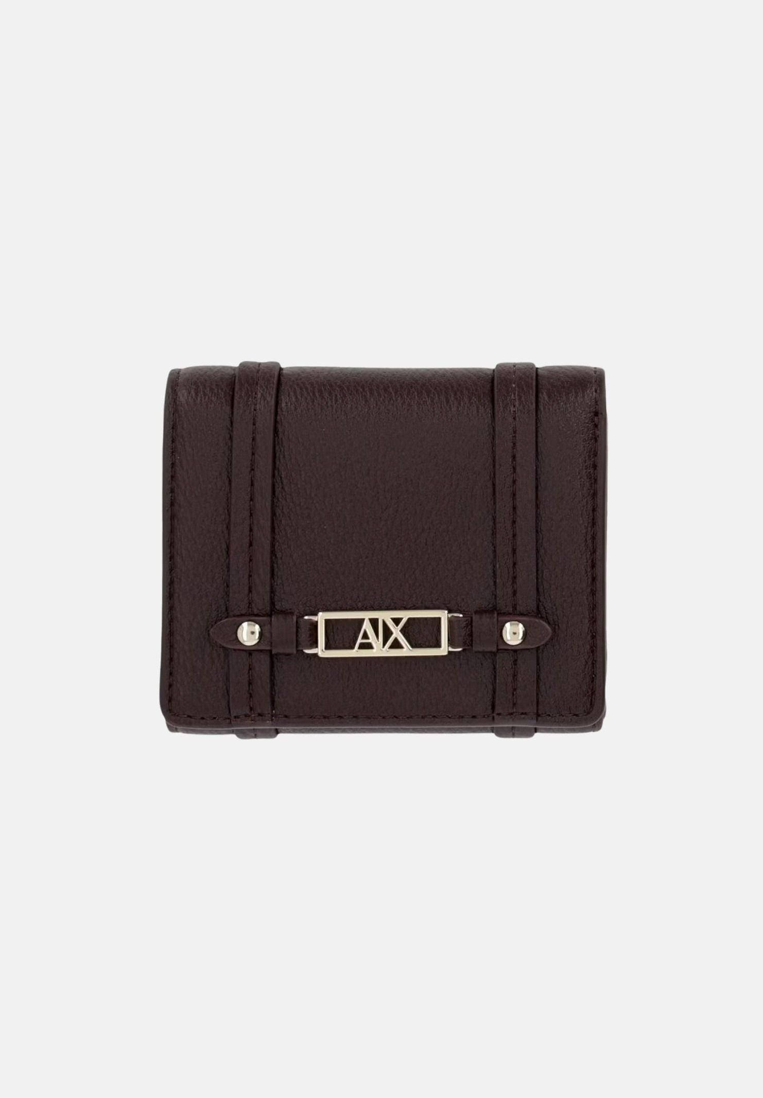 ARMANI EXCHANGE Portafogli marrone da donna con patta frontale e dettaglio logo metallico XW002613AF15632 U6032 ARMANI EXCHANGE