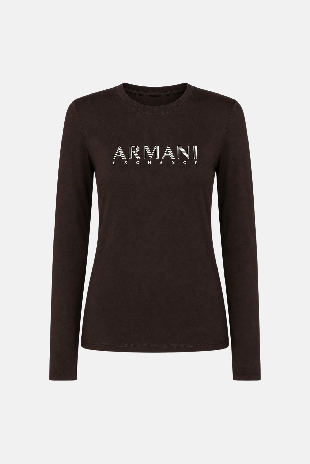 ARMANI EXCHANGE T-shirt manica lunga marrone da donna con scritta logo metallica sul petto XW002761AF23954 U6032 ARMANI EXCHANGE