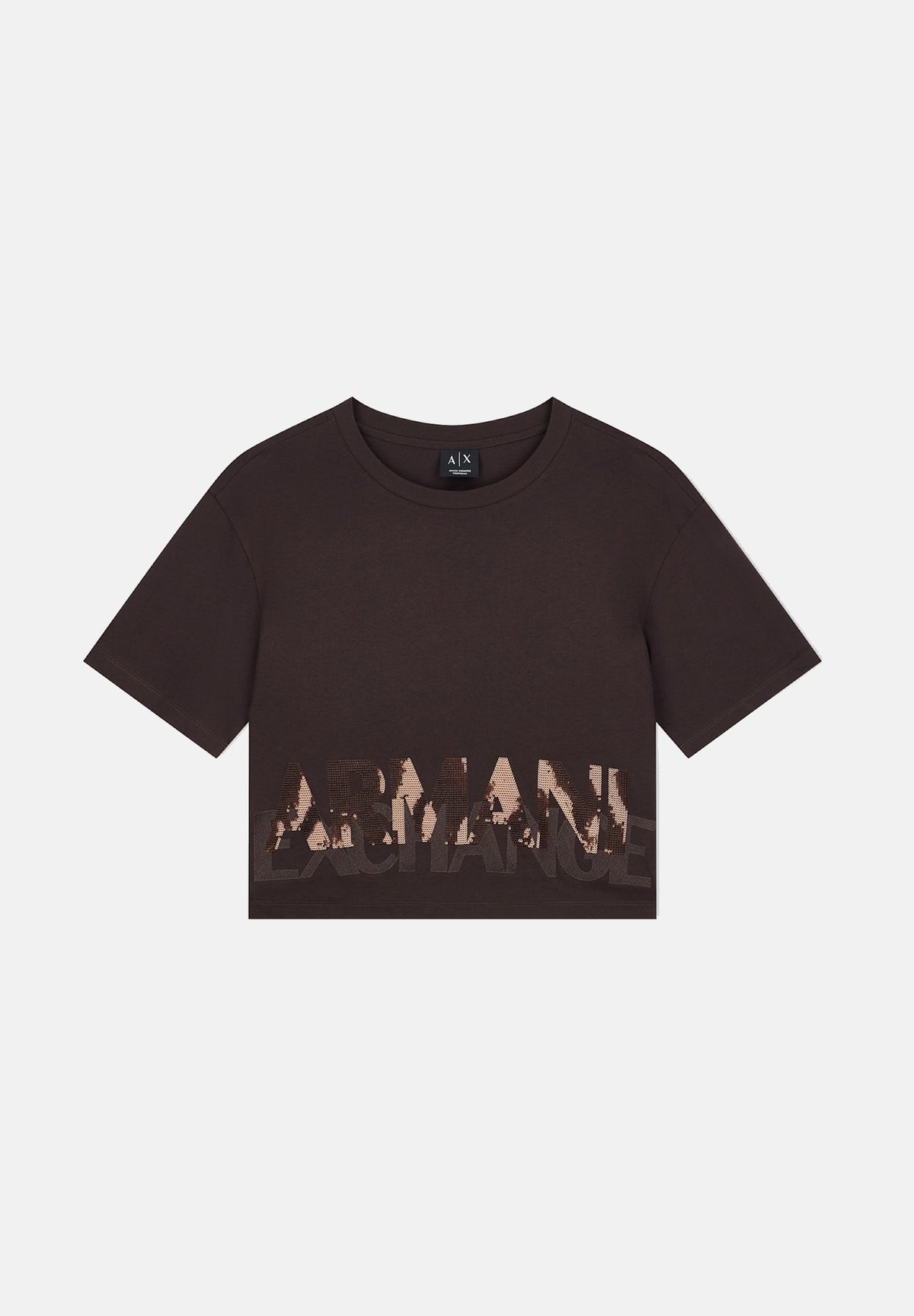 ARMANI EXCHANGE T-shirt manica corta antagonist-marrone per donna con girocollo e stampa grafica sfumata sul fondo. XW002779AF10356 U6032 ARMANI EXCHANGE