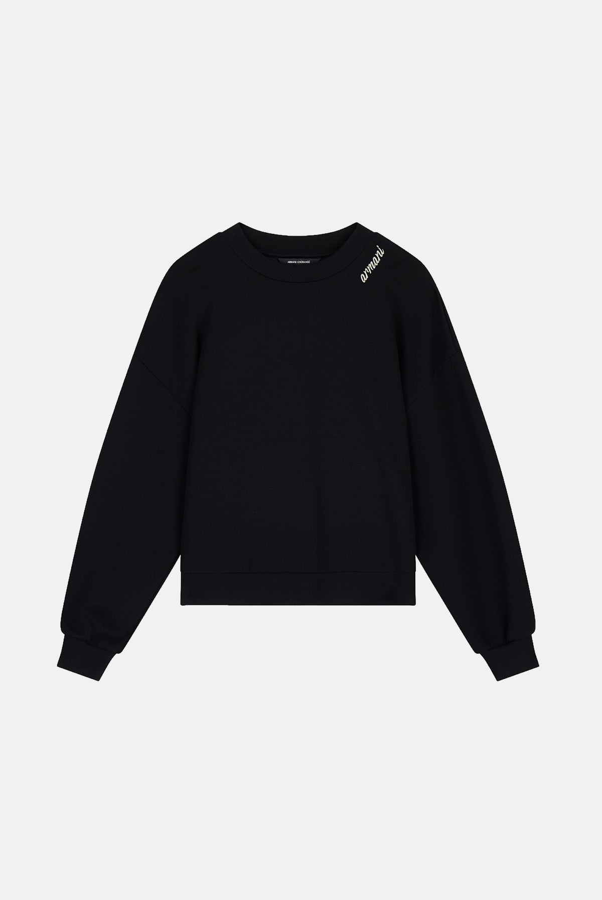 ARMANI EXCHANGE Felpa girocollo basic nera per donna con costine e dettaglio logo sulla spalla. XW002853AF16111 UC001 ARMANI EXCHANGE