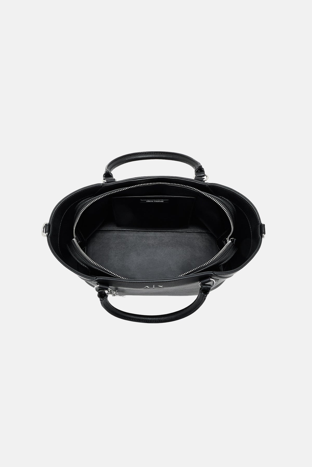 ARMANI EXCHANGE Borsa a mano nera da donna con doppi manici e charm logato pendente. XW003086AF26569 UC001 ARMANI EXCHANGE