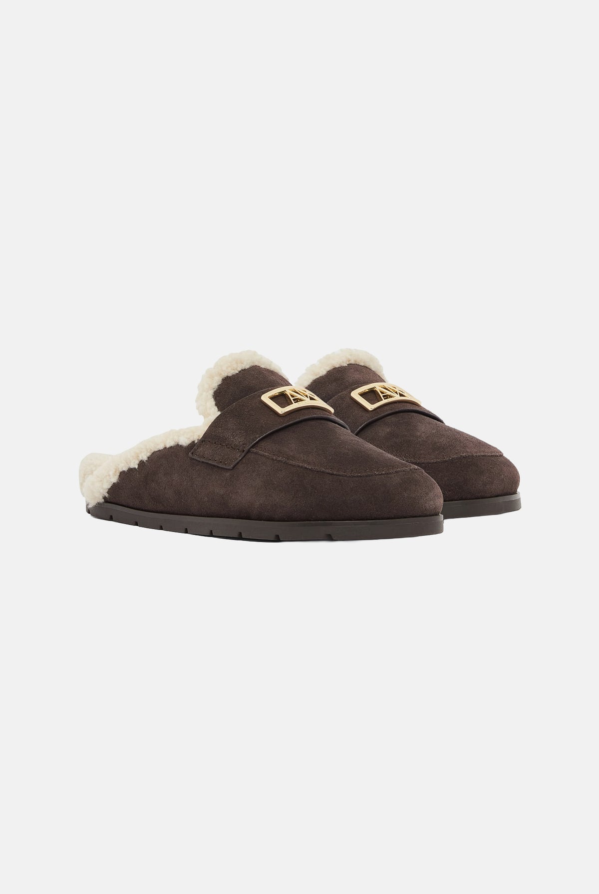 ARMANI EXCHANGE Ciabatta antagonist-marrone per donna con interno in pelliccia sintetica e fibbia logata. XW003096AF27450 M6444 ARMANI EXCHANGE