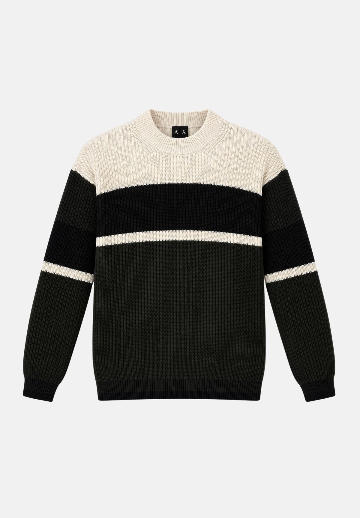 ARMANI EXCHANGE Maglione girocollo COLORBLOCK nero-panna per uomo con motivo a righe orizzontali XM002719AF13776 M8438 ARMANI EXCHANGE
