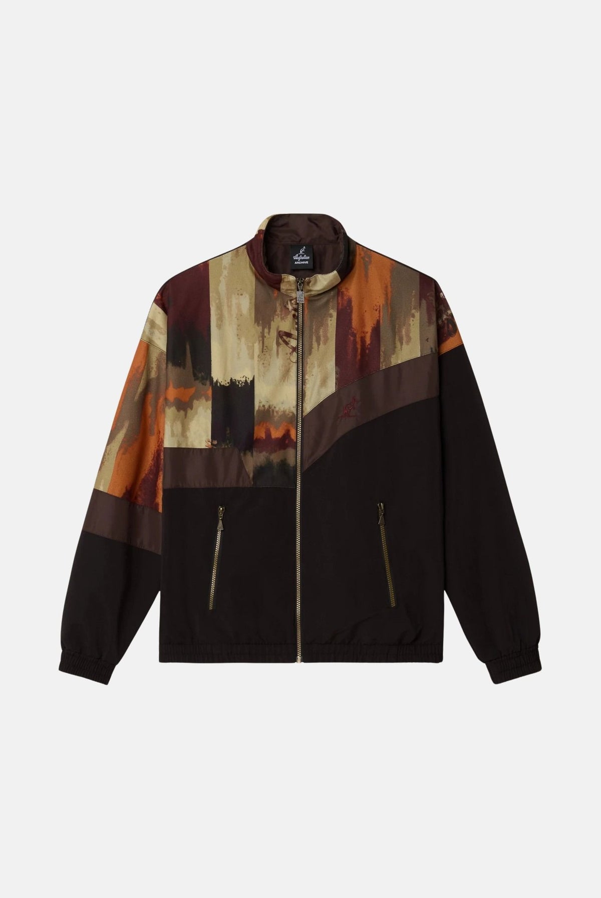 AUSTRALIAN Giacca a vento Rust Track Jacket marrone e nera per uomo con inserto fantasia geometrica etnica. ARUGC0020 003 AUSTRALIAN