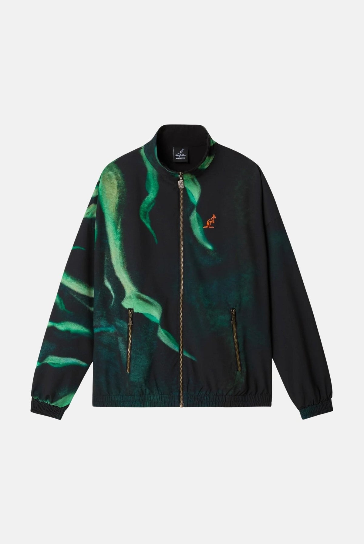 AUSTRALIAN Giacca a vento TRACK JACKET nero-verde da uomo con chiusura a zip intera e grafica fluo verde all-over. ARUGC0046 003 AUSTRALIAN