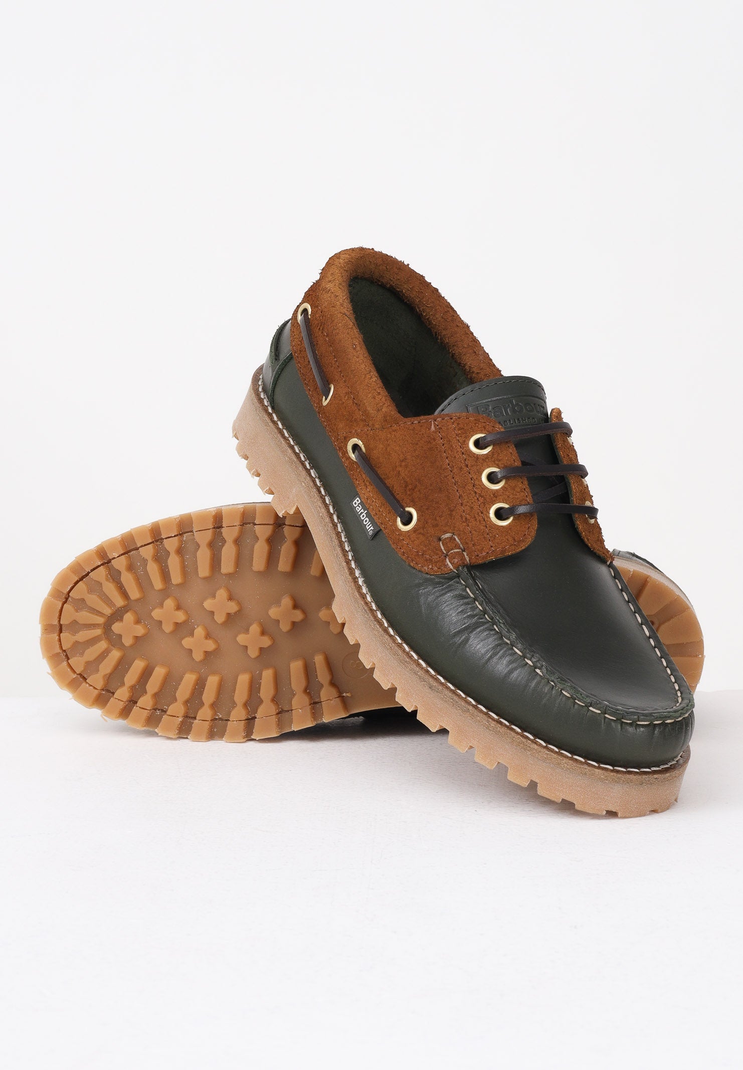 BARBOUR Mocassini Re-Engineered Deck verde e cuoio da uomo 252MMFO0795 OL37 BARBOUR