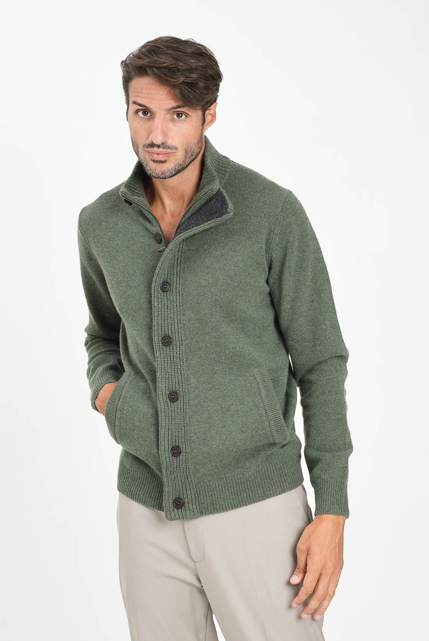 BARBOUR Cardigan Patch verde da uomo 252MMKN0731 OL51 BARBOUR