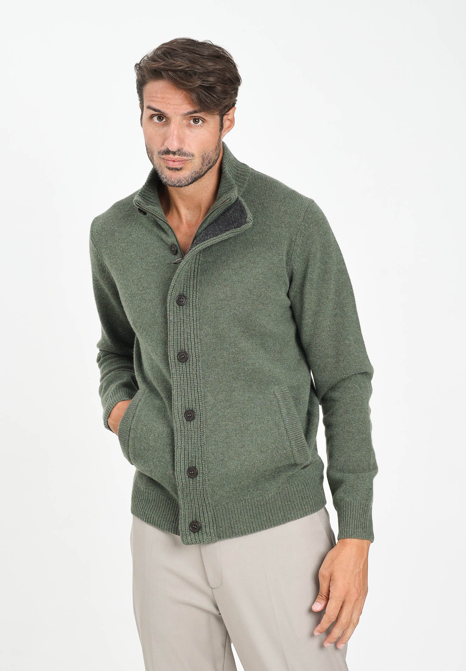 BARBOUR Cardigan Patch verde da uomo 252MMKN0731 OL51 BARBOUR