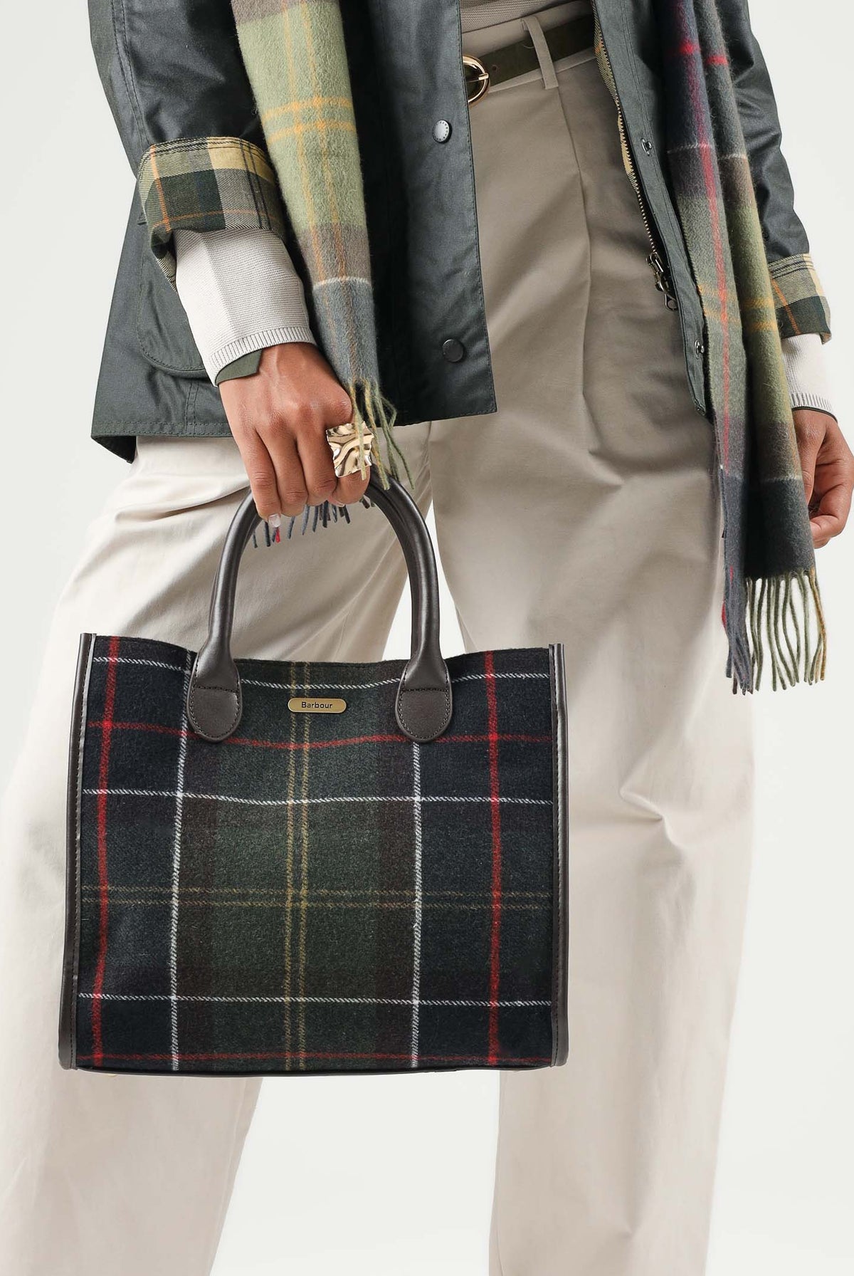 BARBOUR Borsa a mano TARTAN TOTE BAG verde da donna con manici in pelle 262MLBA0423 OL91 BARBOUR