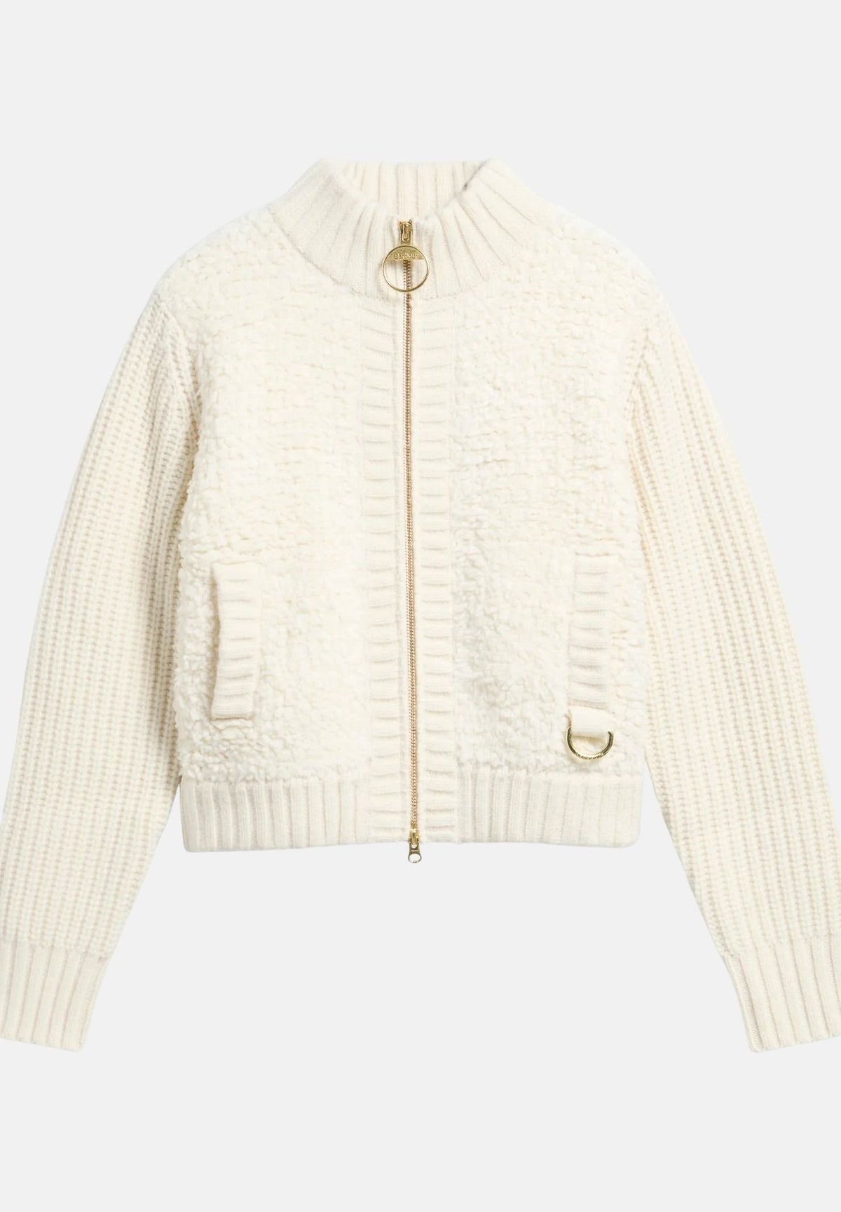 BARBOUR Cardigan corto ecru-panna da donna con tiralampo dorato ad anello. 262MLKN1784 CR31 BARBOUR