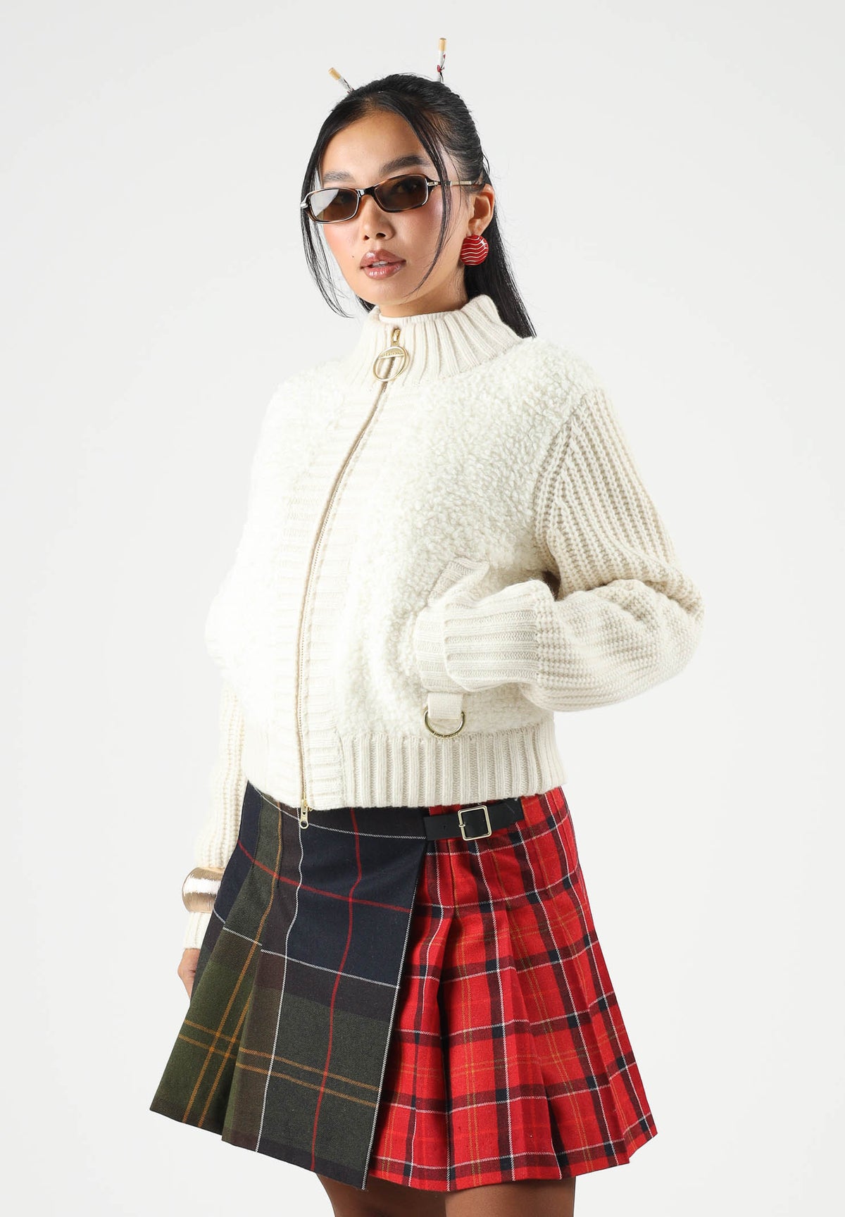 BARBOUR Cardigan corto ecru-panna da donna con tiralampo dorato ad anello. 262MLKN1784 CR31 BARBOUR