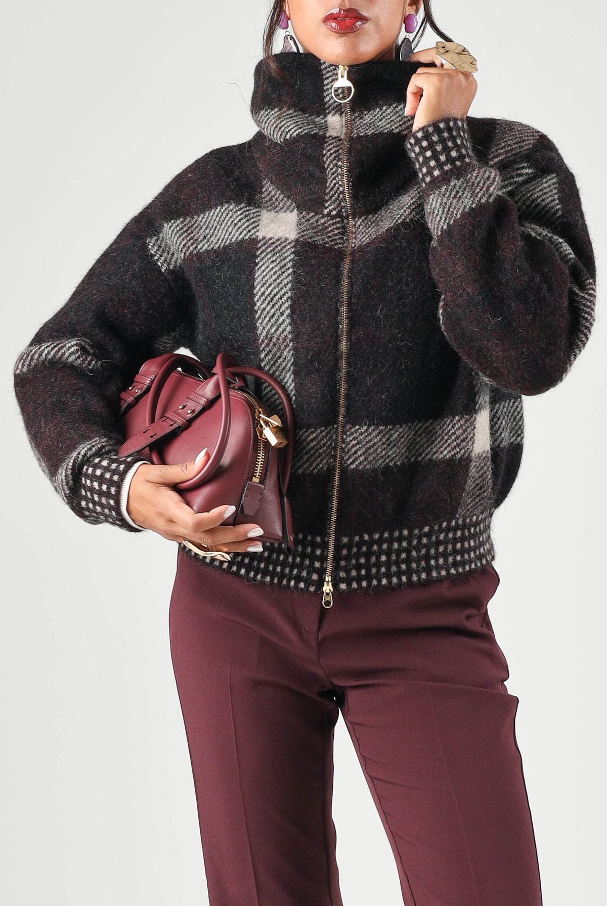BARBOUR Cardigan SPEY WOOL JACKET marrone e grigio per donna con fantasia tartan e collo ampio avvolgente 262MLKN1797 MI11 BARBOUR