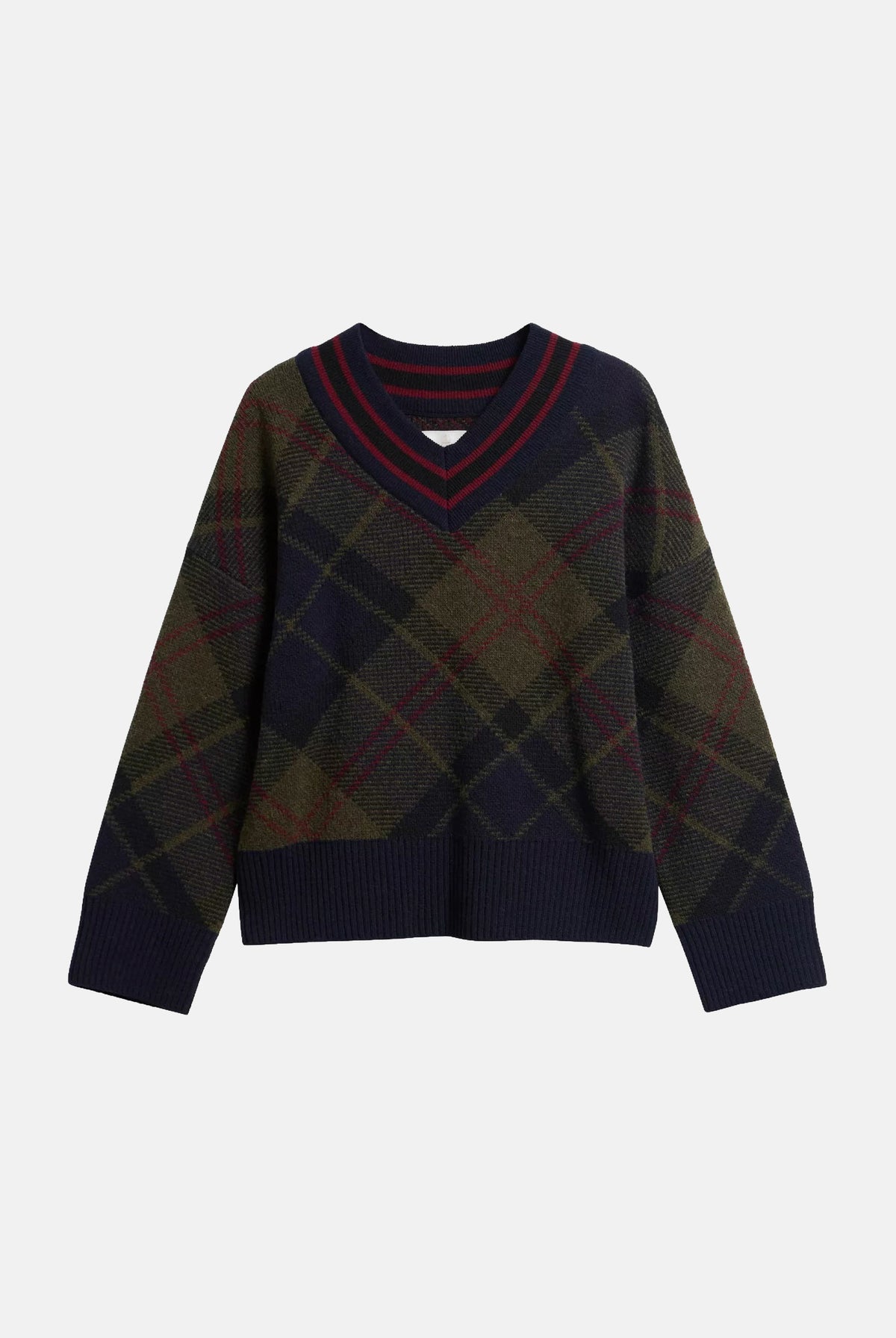 BARBOUR Maglia scollo a V ASHLEY TARTAN verde da donna con motivo argyle 262MLKN1841 TN43 BARBOUR