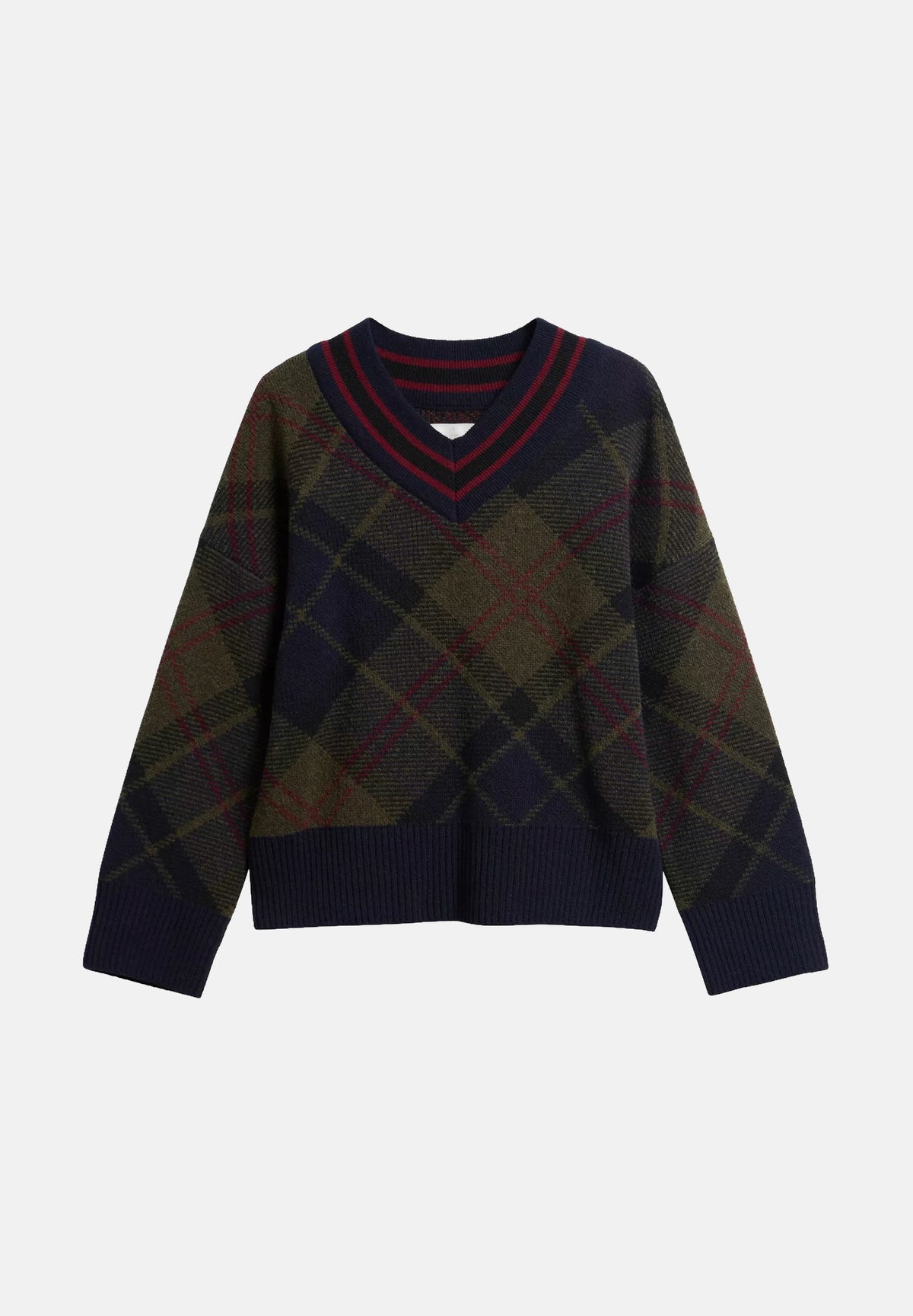BARBOUR Maglia scollo a V ASHLEY TARTAN verde da donna con motivo argyle 262MLKN1841 TN43 BARBOUR