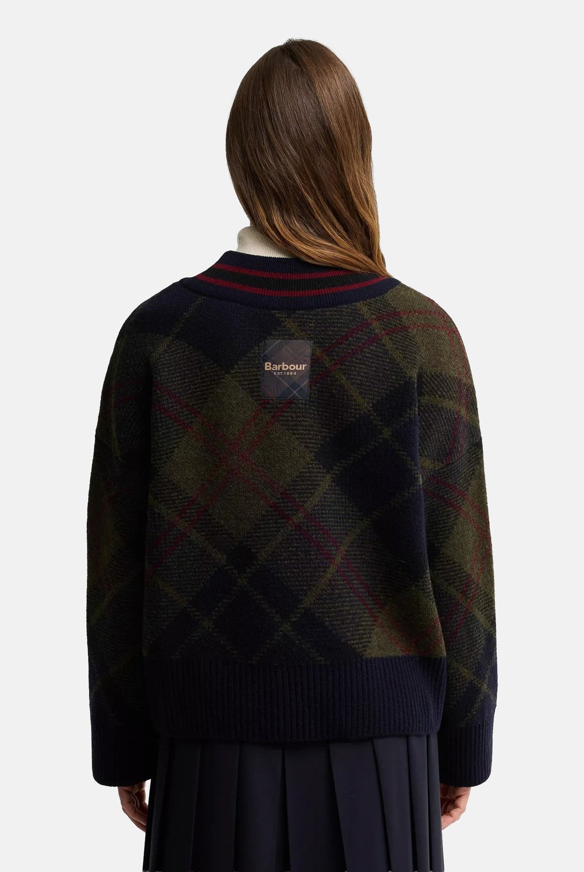 BARBOUR Maglia scollo a V ASHLEY TARTAN verde da donna con motivo argyle 262MLKN1841 TN43 BARBOUR