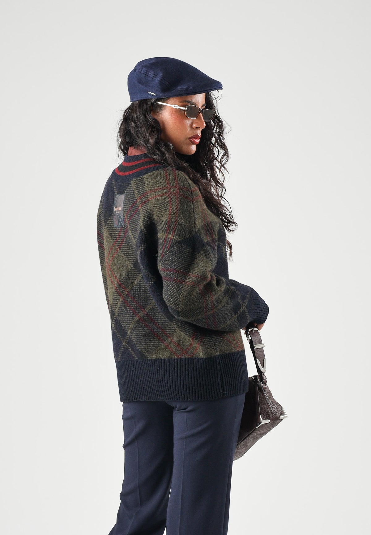 BARBOUR Maglia scollo a V ASHLEY TARTAN verde da donna con motivo argyle 262MLKN1841 TN43 BARBOUR