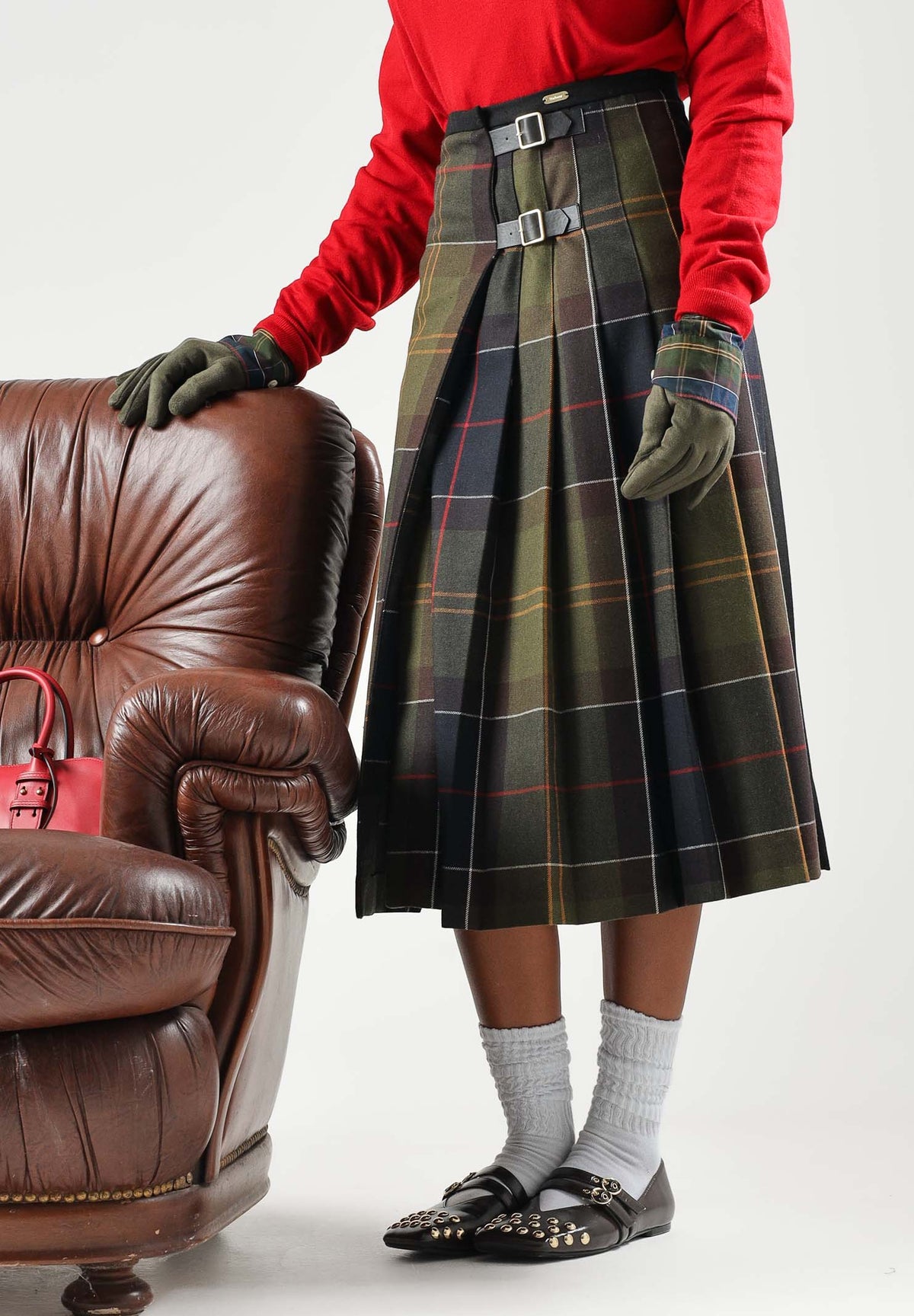BARBOUR Gonna midi TARTAN KILT verde per donna a pieghe con fantasia a quadri 262MLSK0177 TN11 BARBOUR