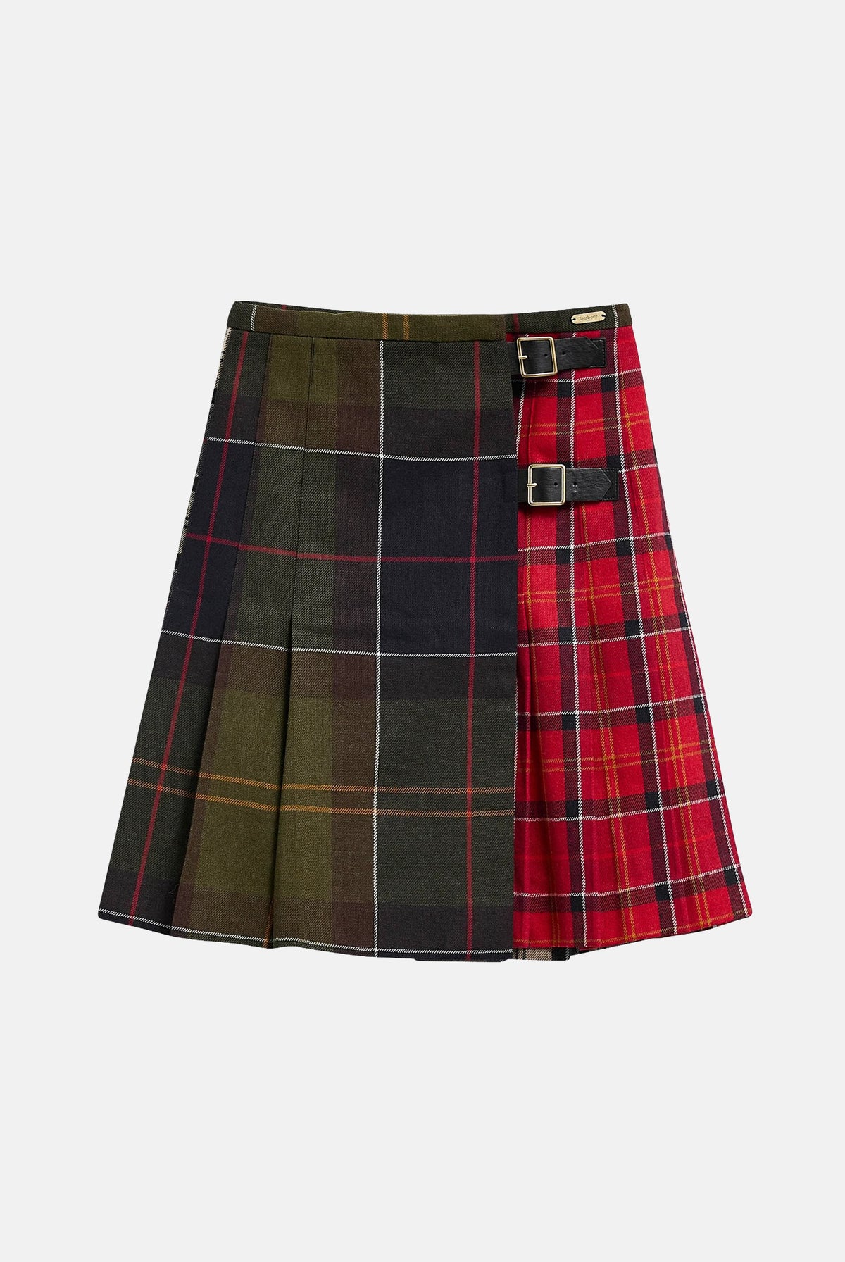 BARBOUR Gonna corta PATCHWORK verde-rossa da donna con lavorazione tartan e doppi cinturini 262MLSK0181 TN94 BARBOUR